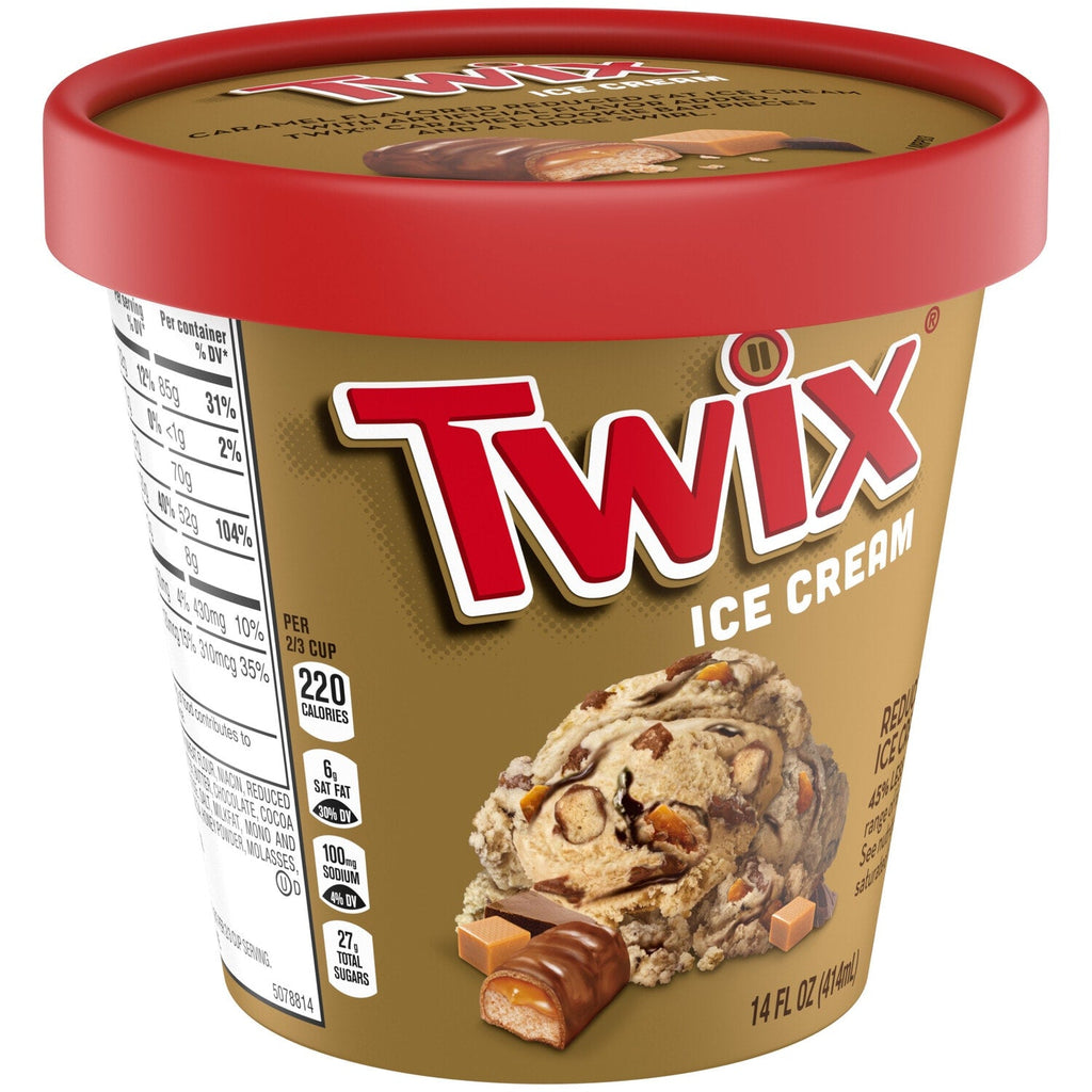 Mars Wrigley TWIX Caramel Fudge Swirl Ice Cream Reduced Fat Cookie Caramel Ice Cream with Twix Candy Bar Pieces, 14 Oz