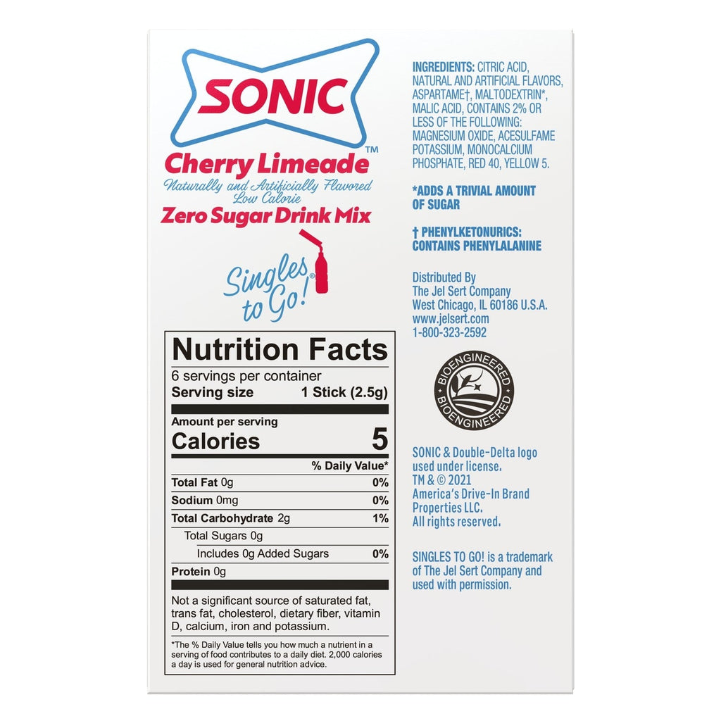 Sonic Cherry Limeade Zero Sugar Drink Mix, 6-pc Pack.