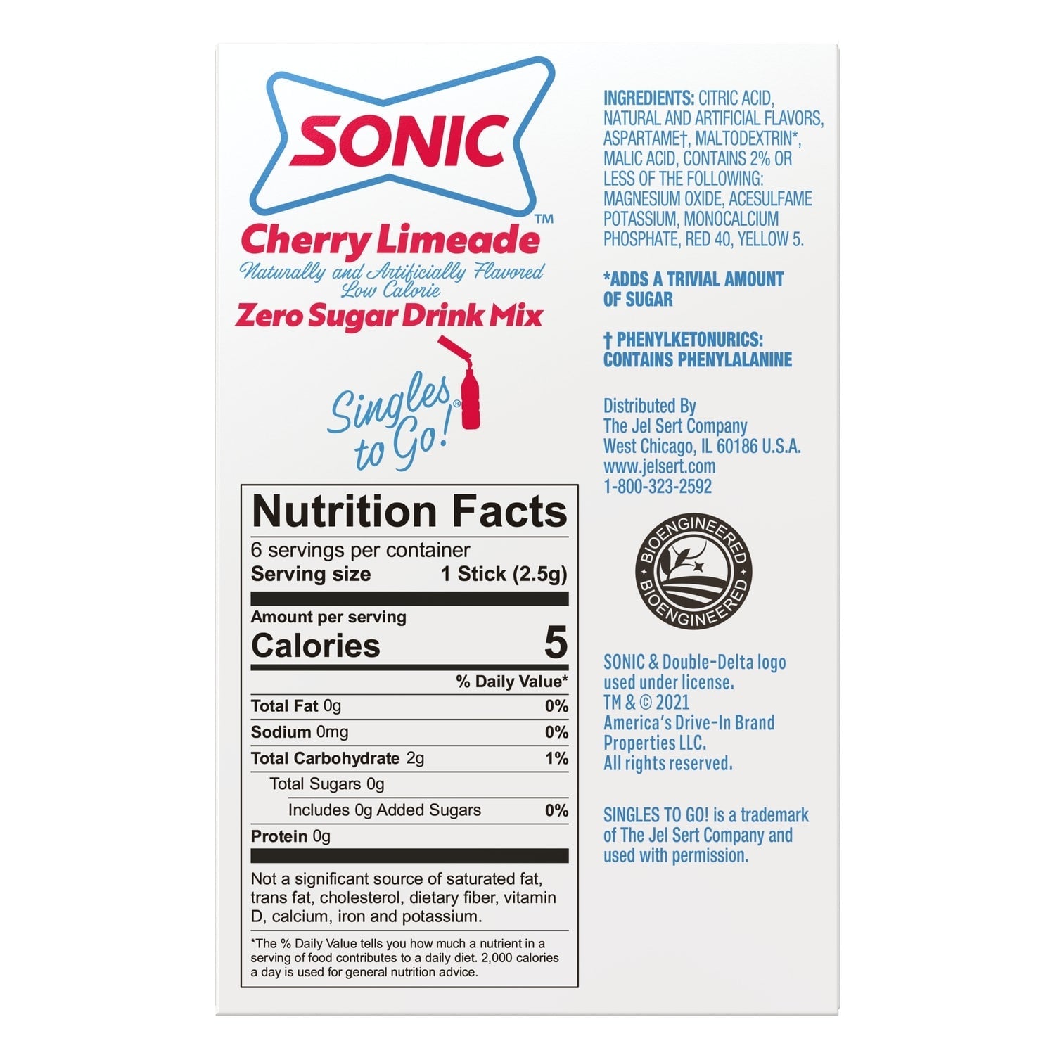 Sonic Cherry Limeade Zero Sugar Drink Mix, 6-pc Pack.