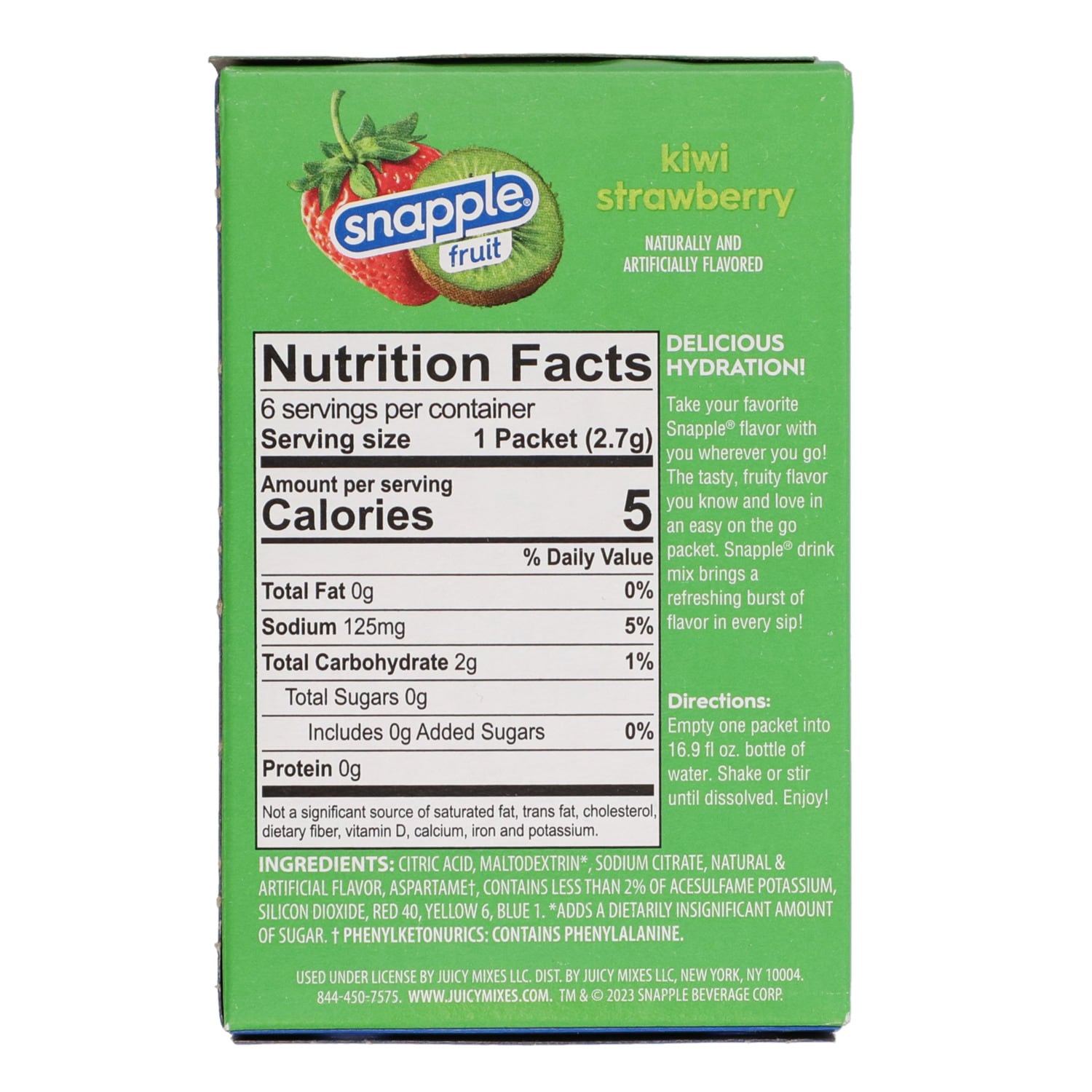 Snapple Fruit Kiwi Strawberry Drink Mix, 6-pc Pack.