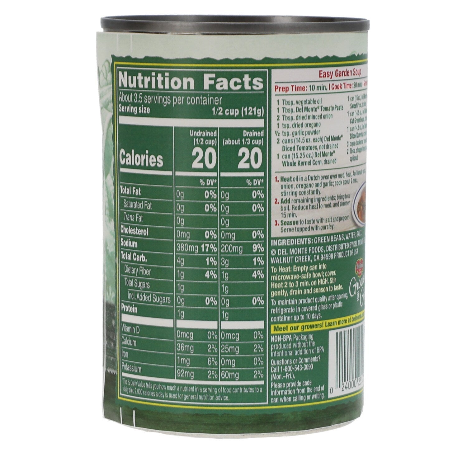 Del Monte Harvest Cut Green Beans, 14.5 oz. Can