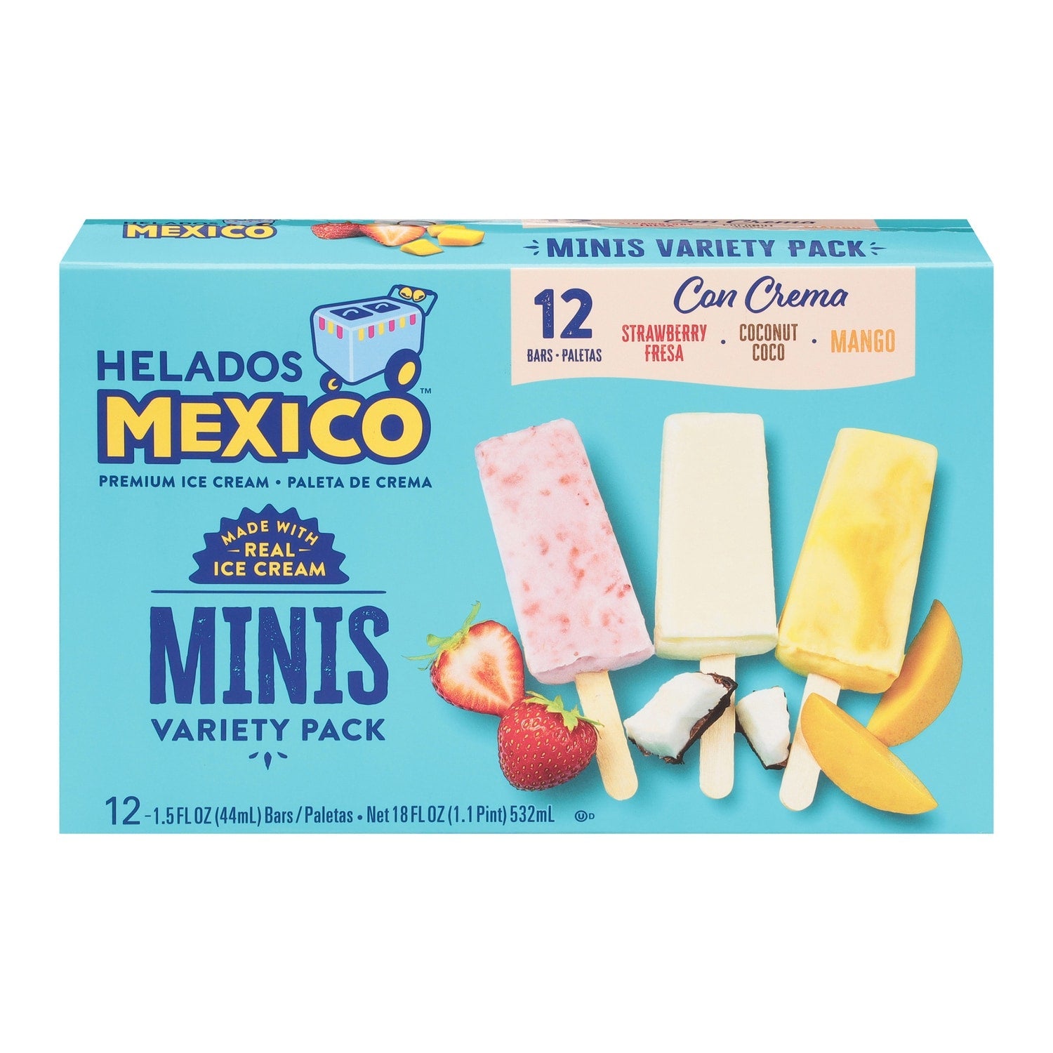 Helados Mexico Mini Ice Cream Bars, Assorted Flavors, 12-pc Pack.