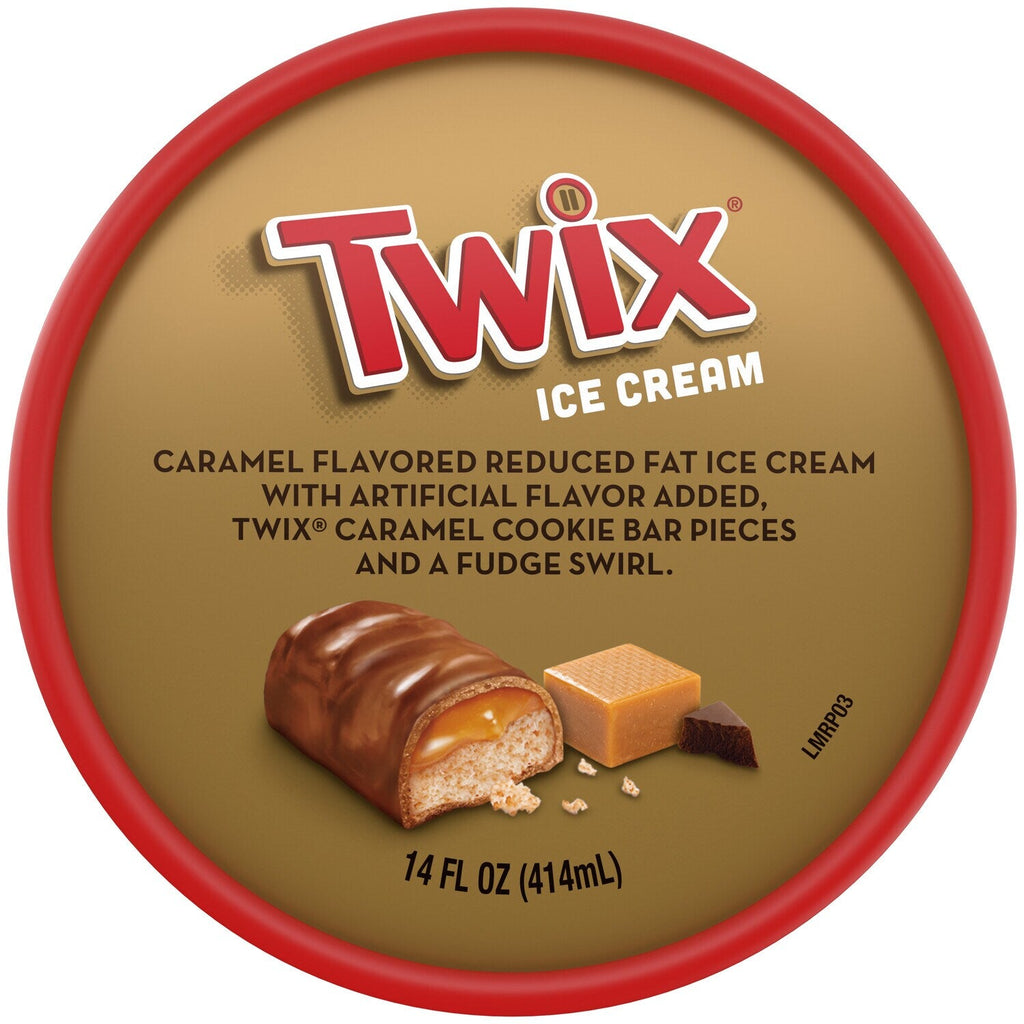 Mars Wrigley TWIX Caramel Fudge Swirl Ice Cream Reduced Fat Cookie Caramel Ice Cream with Twix Candy Bar Pieces, 14 Oz