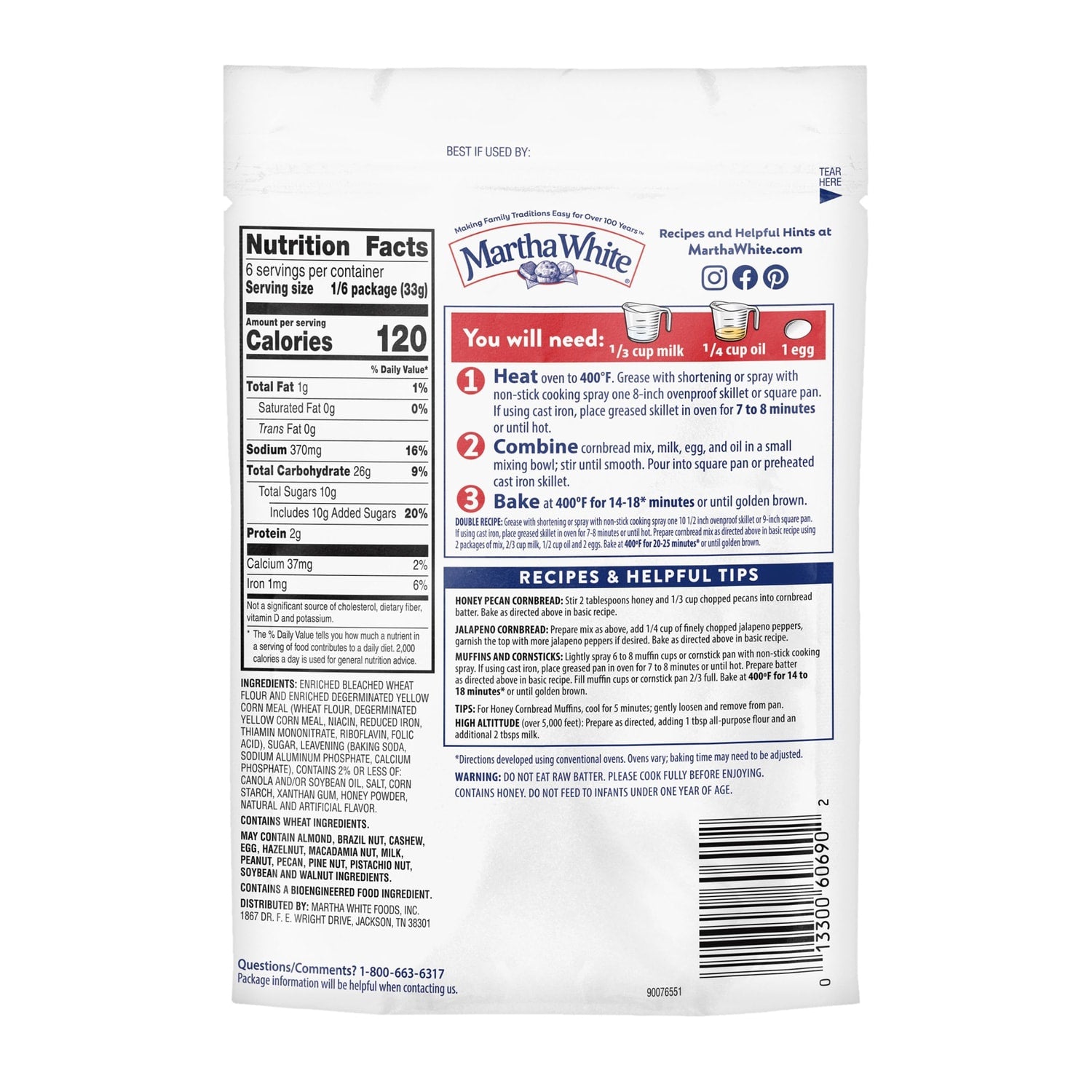 Martha White Honey Cornbread And Muffin Mix, 1-ct.