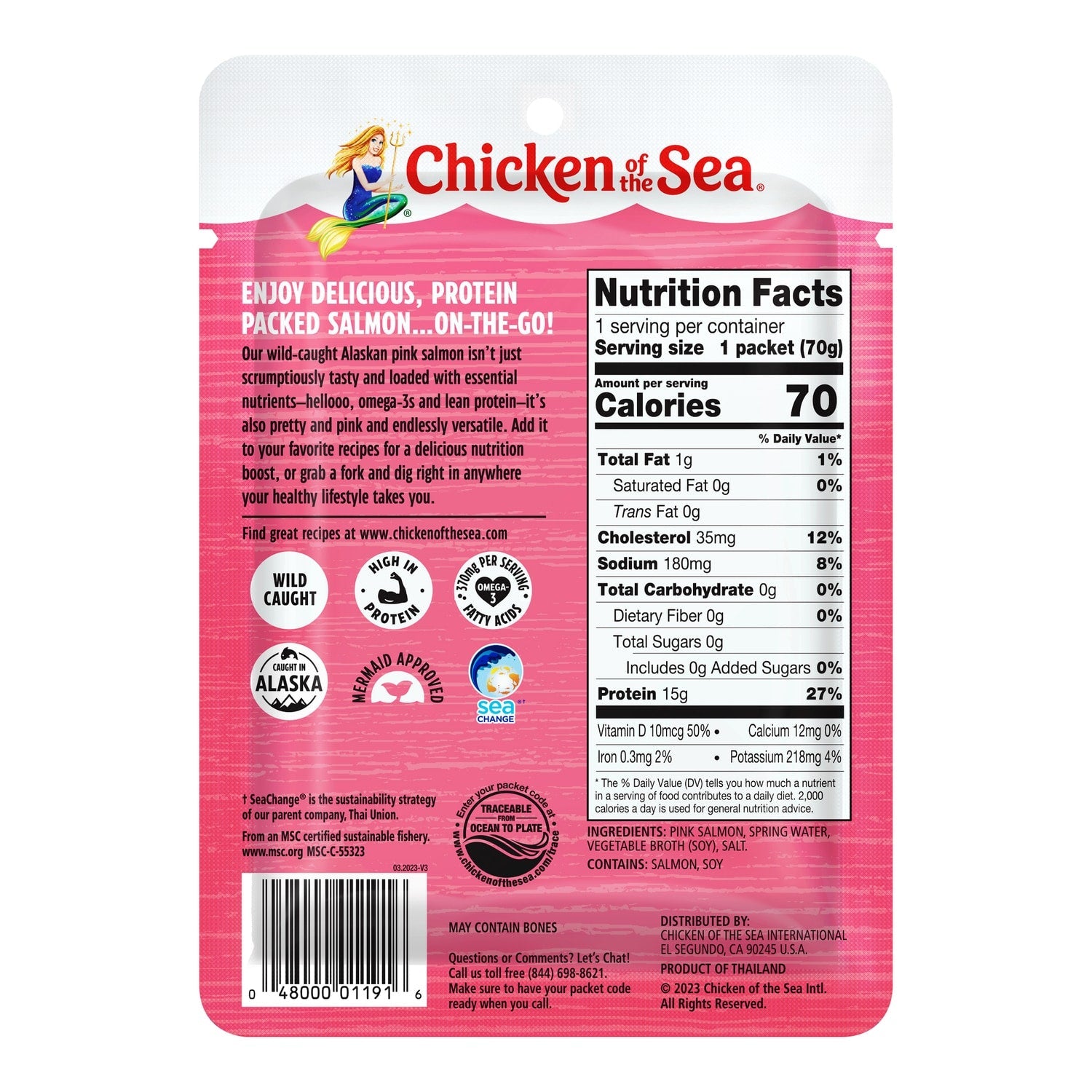 Chicken of the Sea Wild Caught Alaskan Pink Salmon in Spring Water Packet 2.5 oz
