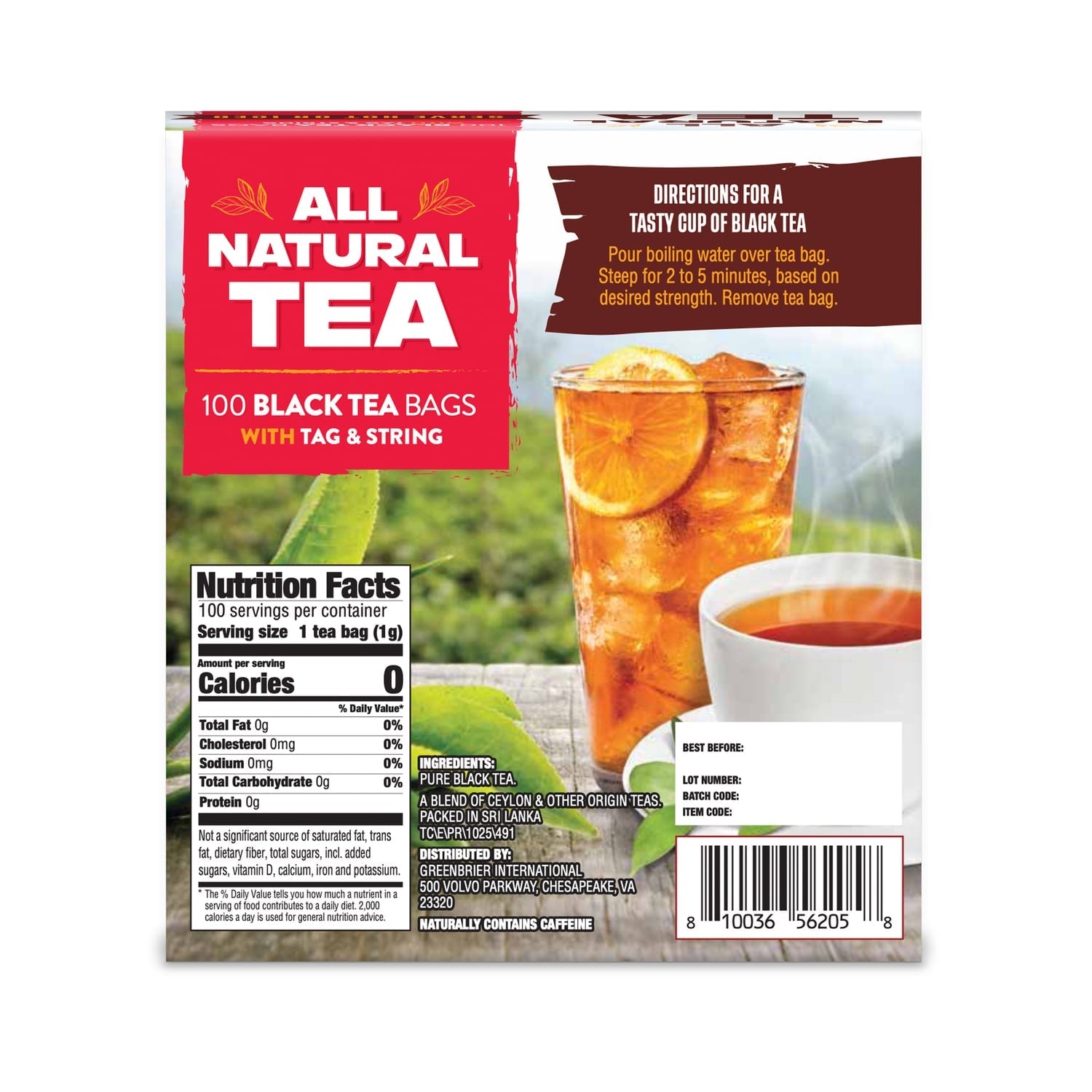 All Natural Black Tea Bags with Tag and String, 100 ct.