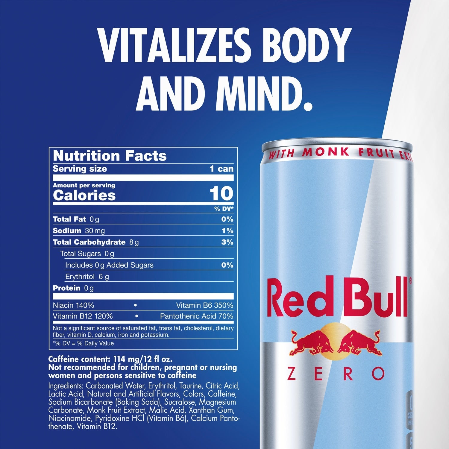Red Bull Zero Energy Drink, 12 fl. oz. Can, 114mg Caffeine,&nbsp;Taurine&nbsp;&amp; B&nbsp;Vitamins