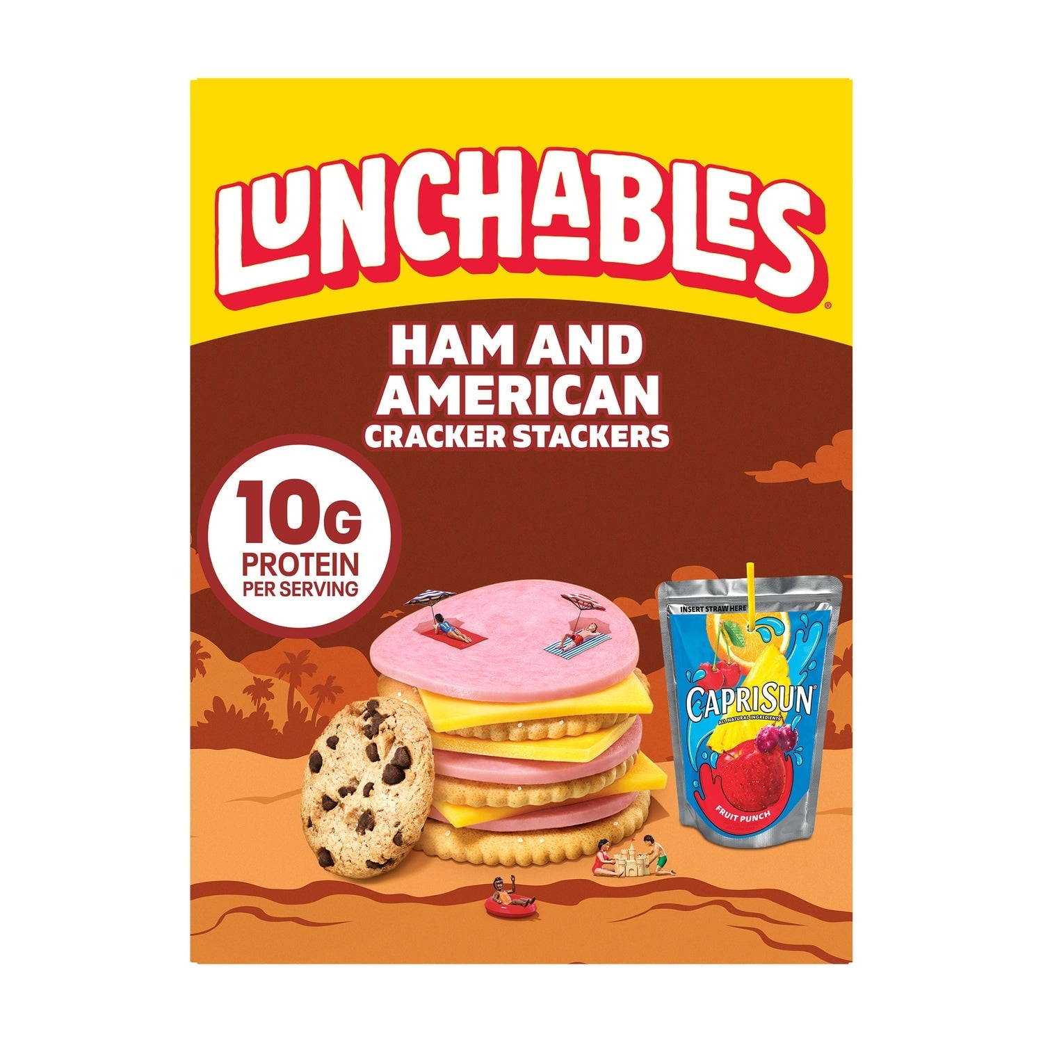 Lunchables Ham and American Cracker Stackers with Chocolate Chip Cookies and Capri Sun Fruit Punch Fun Pack, 9.1-oz. Box