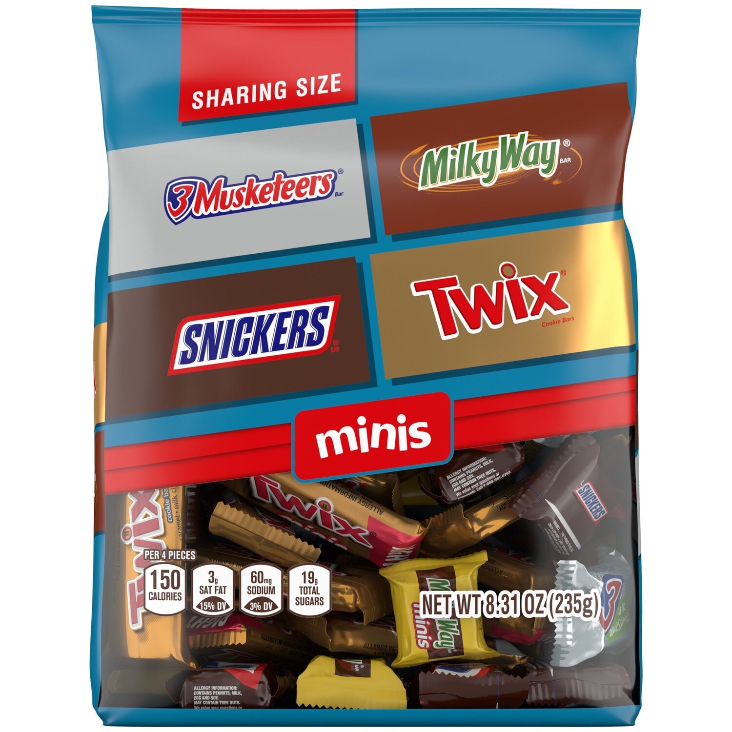 SNICKERS, TWIX, MILKY WAY &amp; 3 MUSKETEERS Minis Chocolate Candy Bars Variety Pack, 8.31 Oz Bag