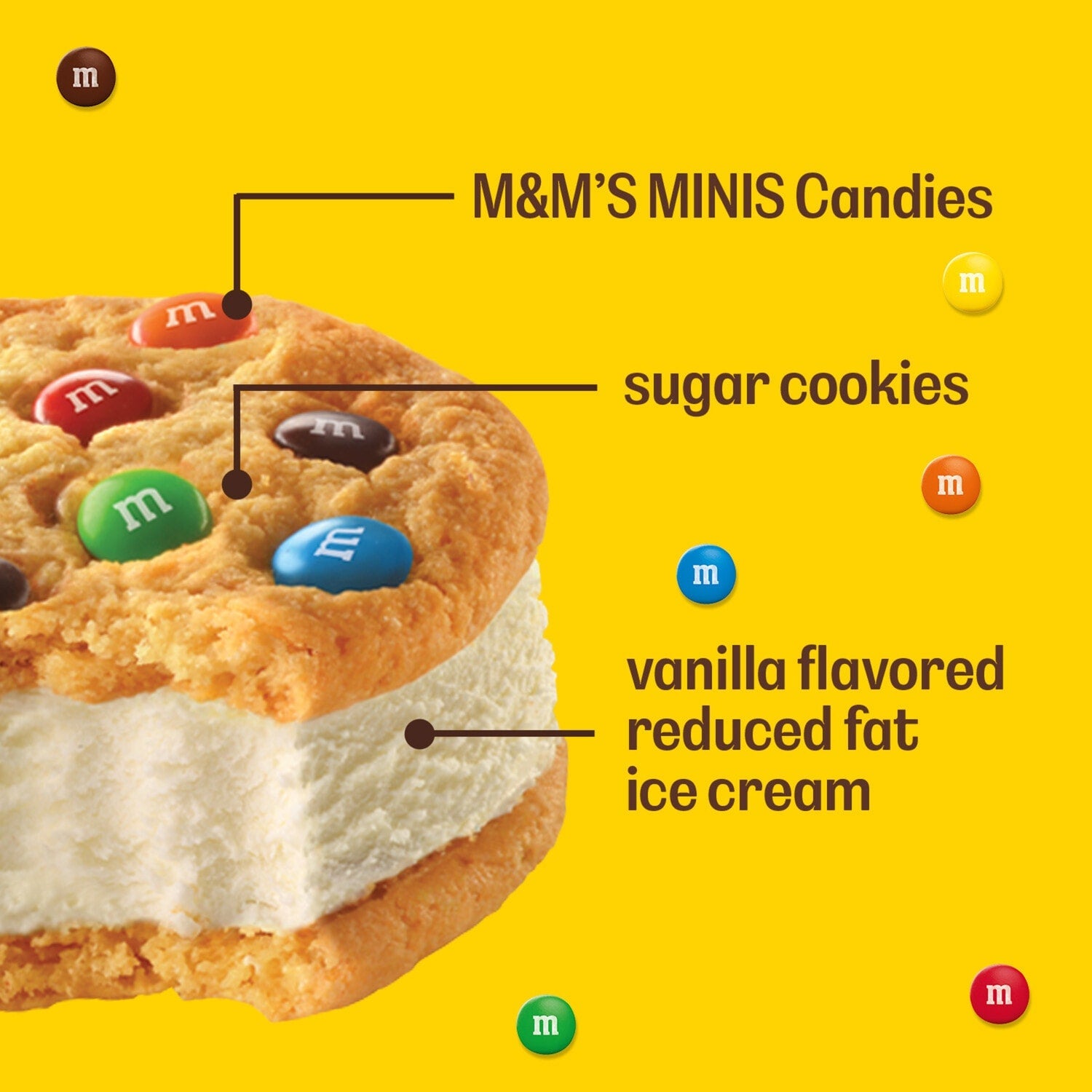 Mars M&amp;M'S Vanilla Ice Cream Cookie Sandwich Reduced Fat Vanilla Ice Cream Dessert Cookie Sandwich, 4 Oz