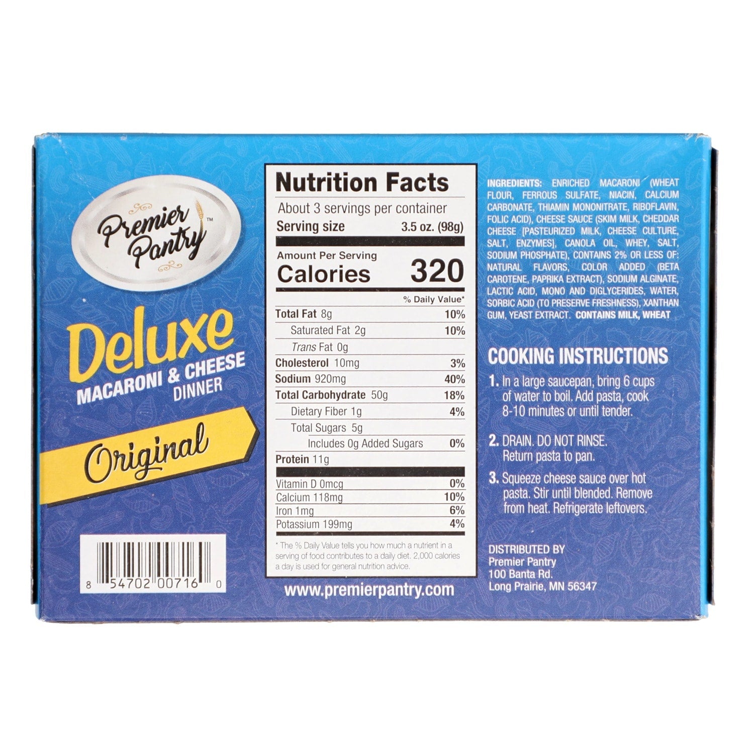 Premier Pantry Original Deluxe Macaroni and Cheese Dinner, 1-ct.