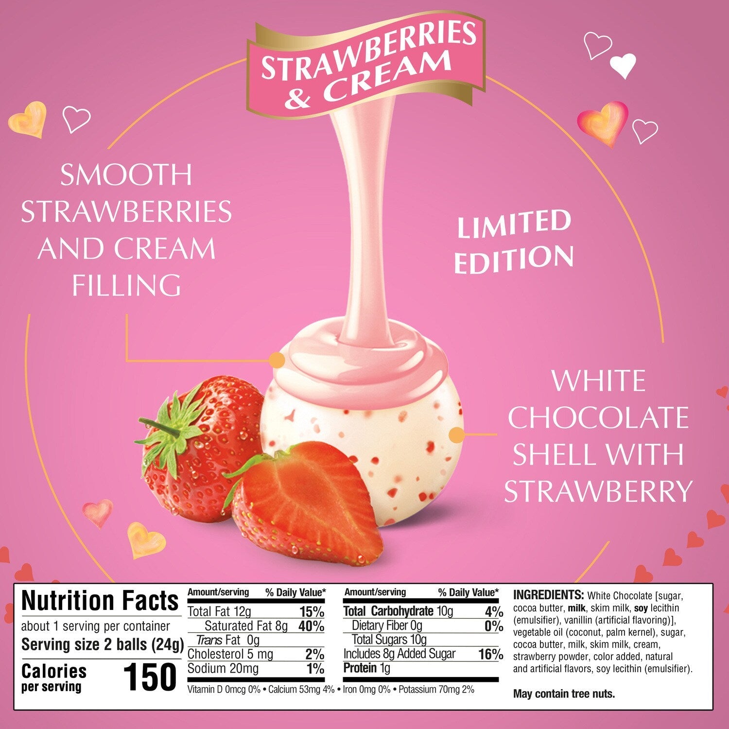 Lindt Lindor Strawberries and Cream Flavored Chocolate Truffles, 2-pc Pack.