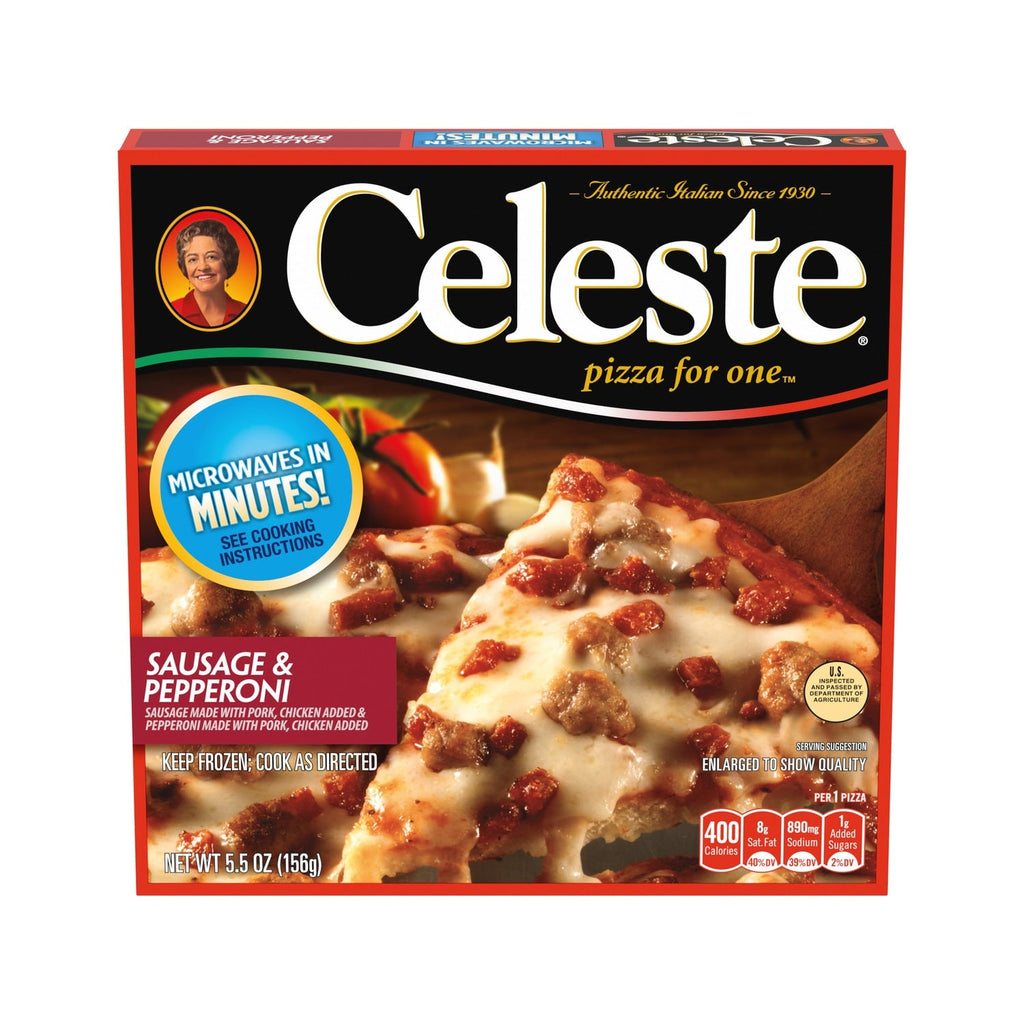 Conagra Brands Celeste Sausage and Pepperoni Pizza, Individual Microwavable Frozen Pizza, 5.5 oz.