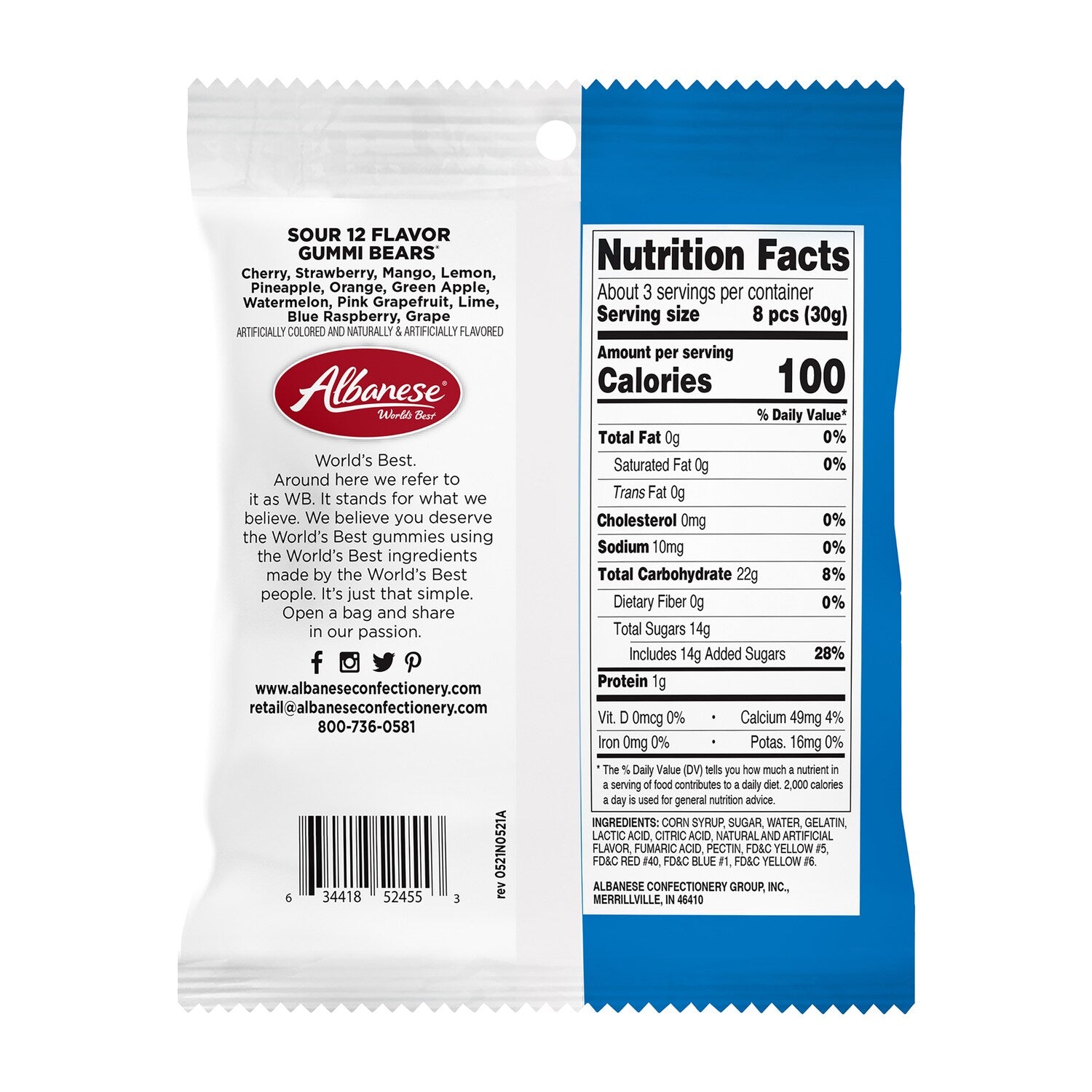 Albanese 12 Flavor Sour Gummi Bears, 3.5-oz.
