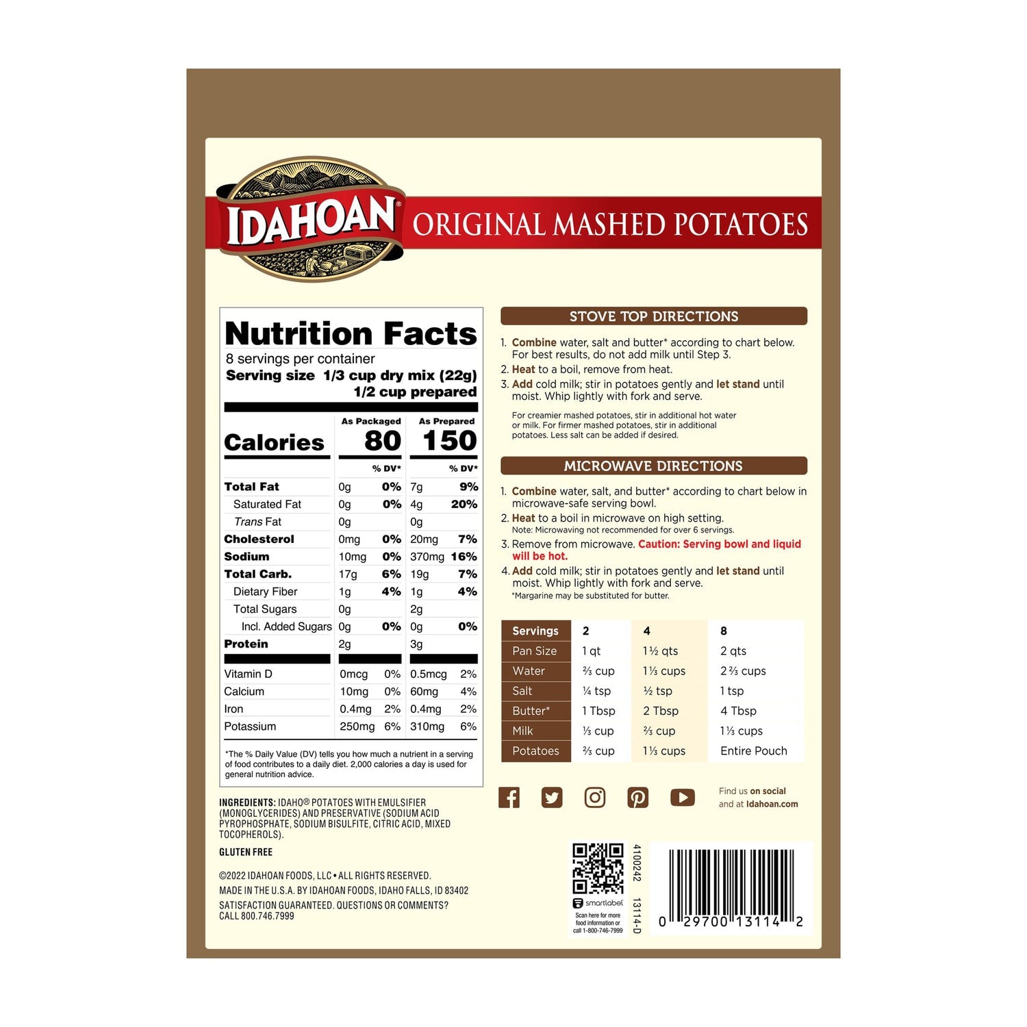 Idahoan Original Mashed Potatoes, 6.2-oz. Pouch