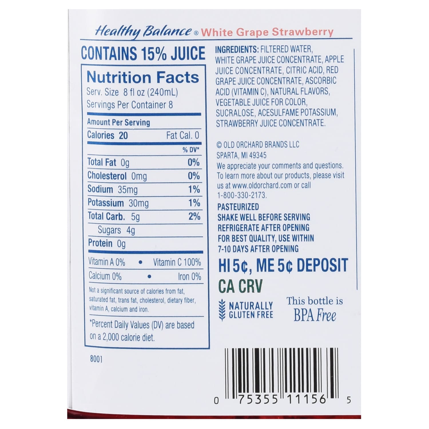 Old Orchard Healthy Balance Diet White Grape Strawberry Juice, 64-oz. Jugs