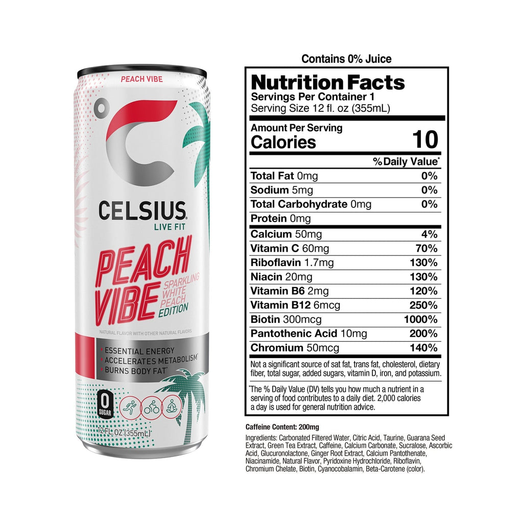 Celsius Peach Vibe Sparkling White Energy Drink, 1-ct.