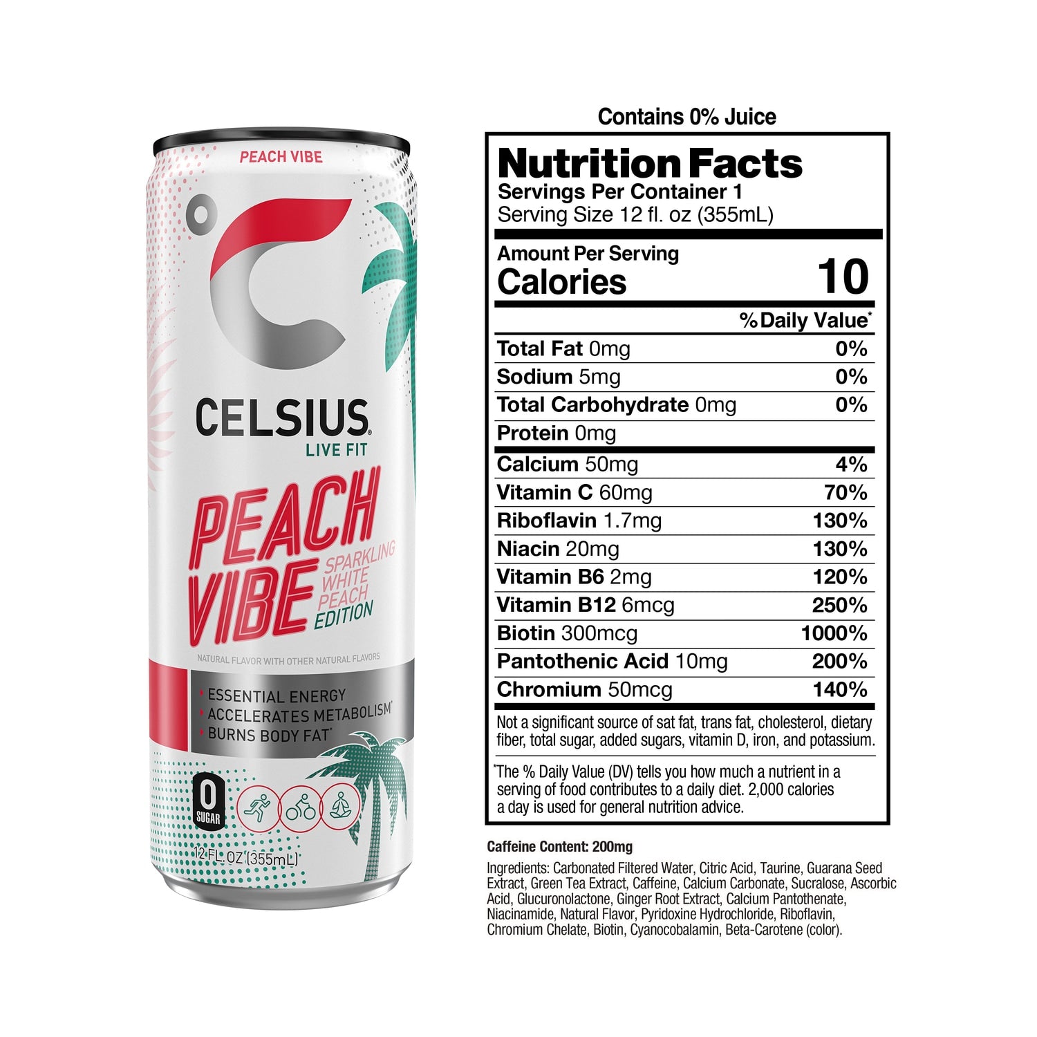 Celsius Peach Vibe Sparkling White Energy Drink, 1-ct.