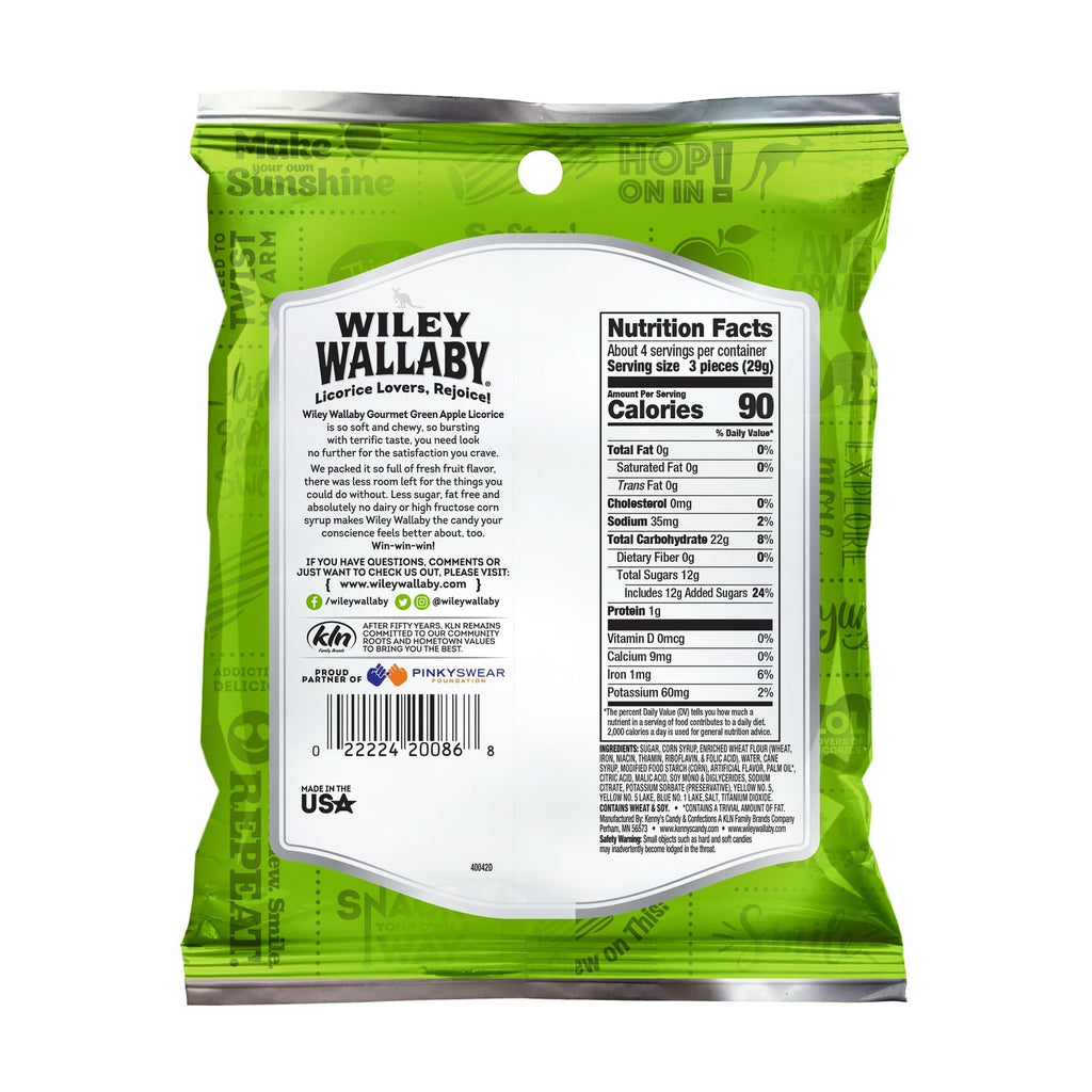 Wiley Wallaby Green Apple Licorice, 4-oz.