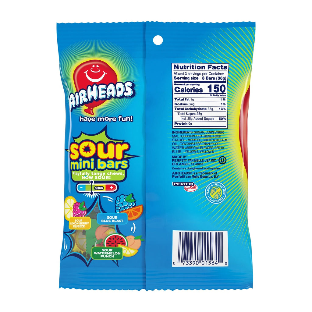 Airheads Sour Mini Bars Assorted Flavors, 3.62 oz. Bag