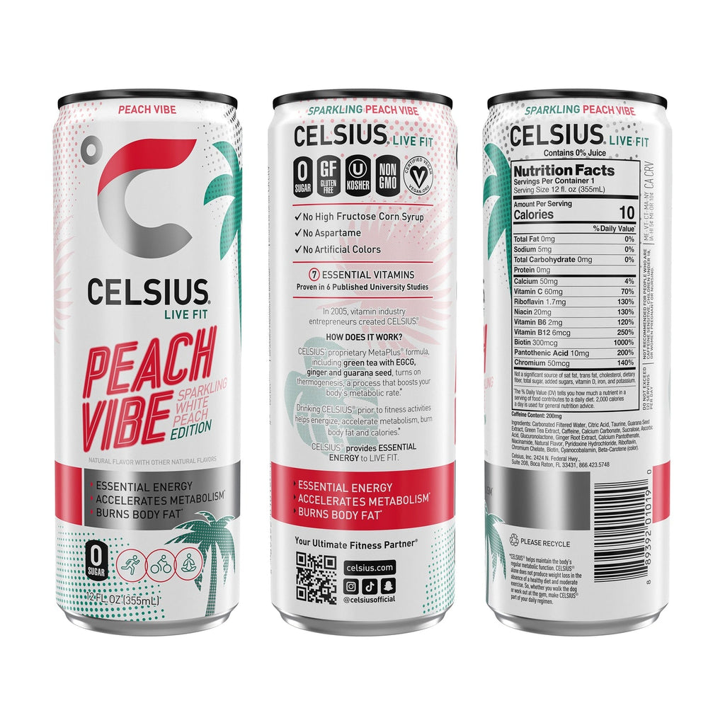 Celsius Peach Vibe Sparkling White Energy Drink, 1-ct.