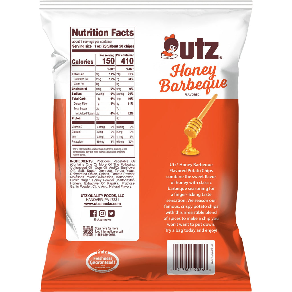 Utz Honey Barbeque Flavored Potato Chips 2.75 oz