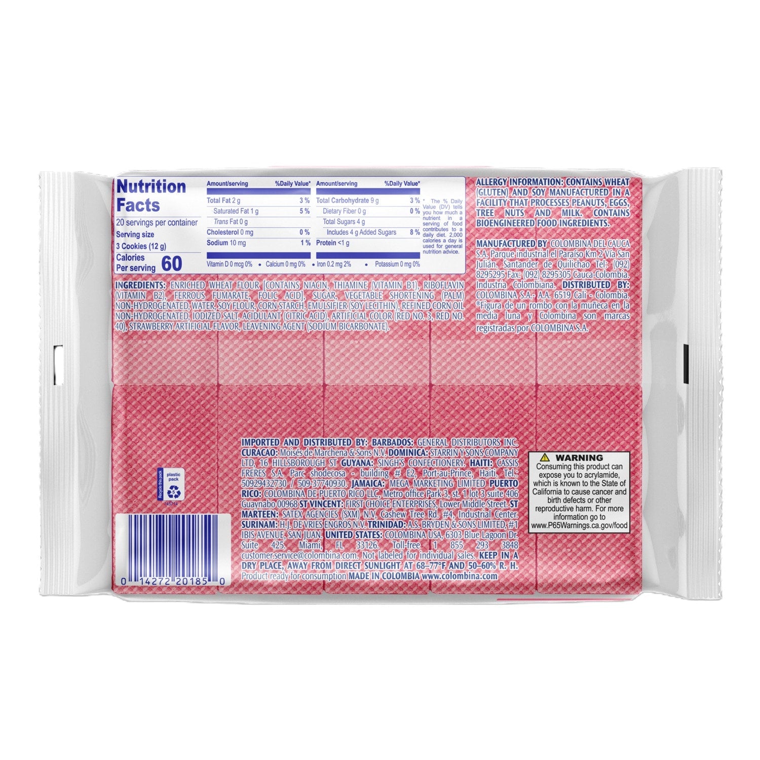 Colombina Sugar Wafer Cookies - Strawberry, 20 ct.
