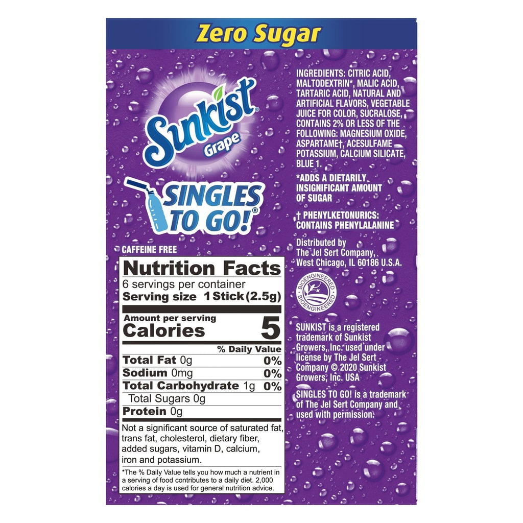 Sunkist Grape Singles to Go Drink Packets, 6-ct. Box