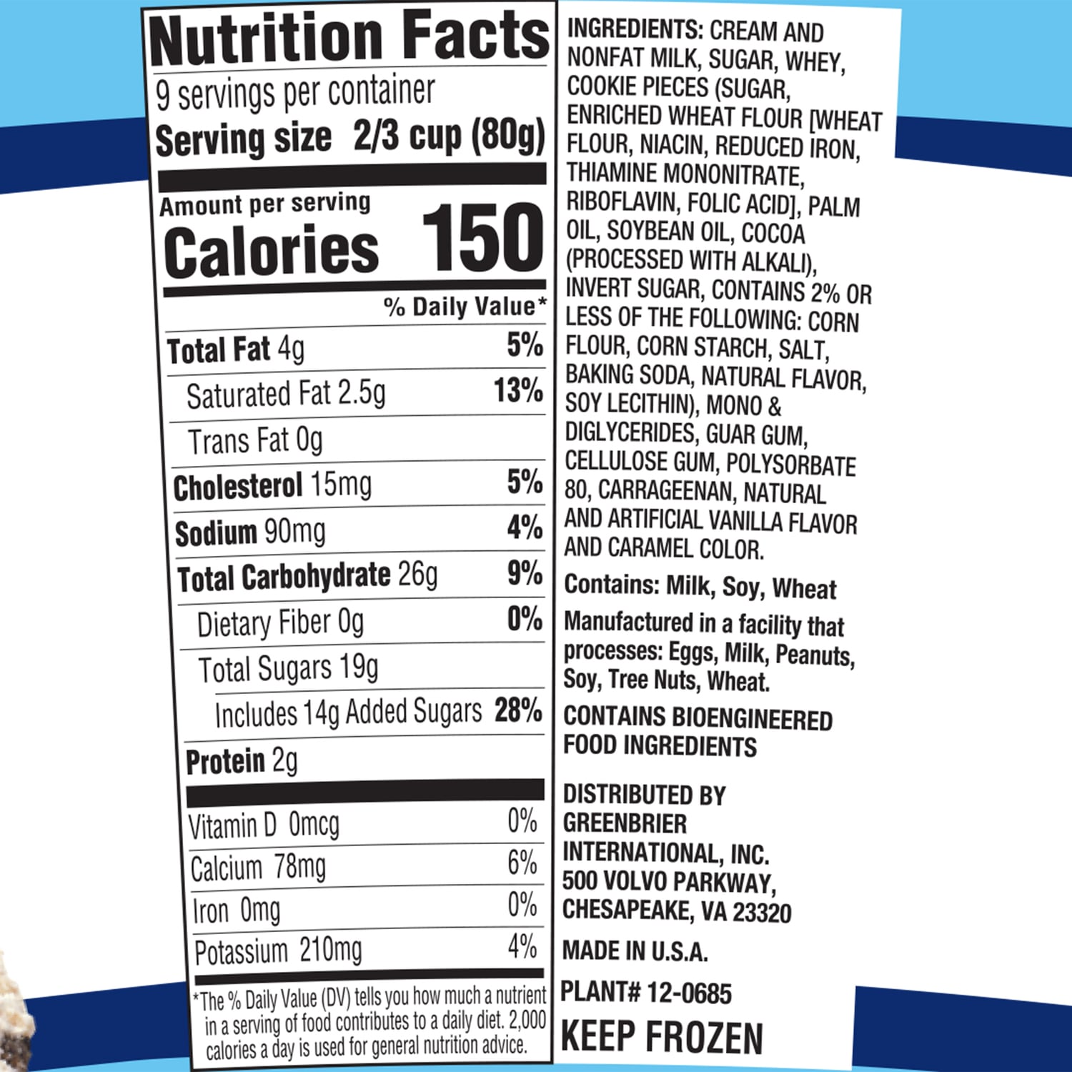 Founders Street Cookies &amp; Cream Vanilla Flavored Frozen Dessert, 1-ct.