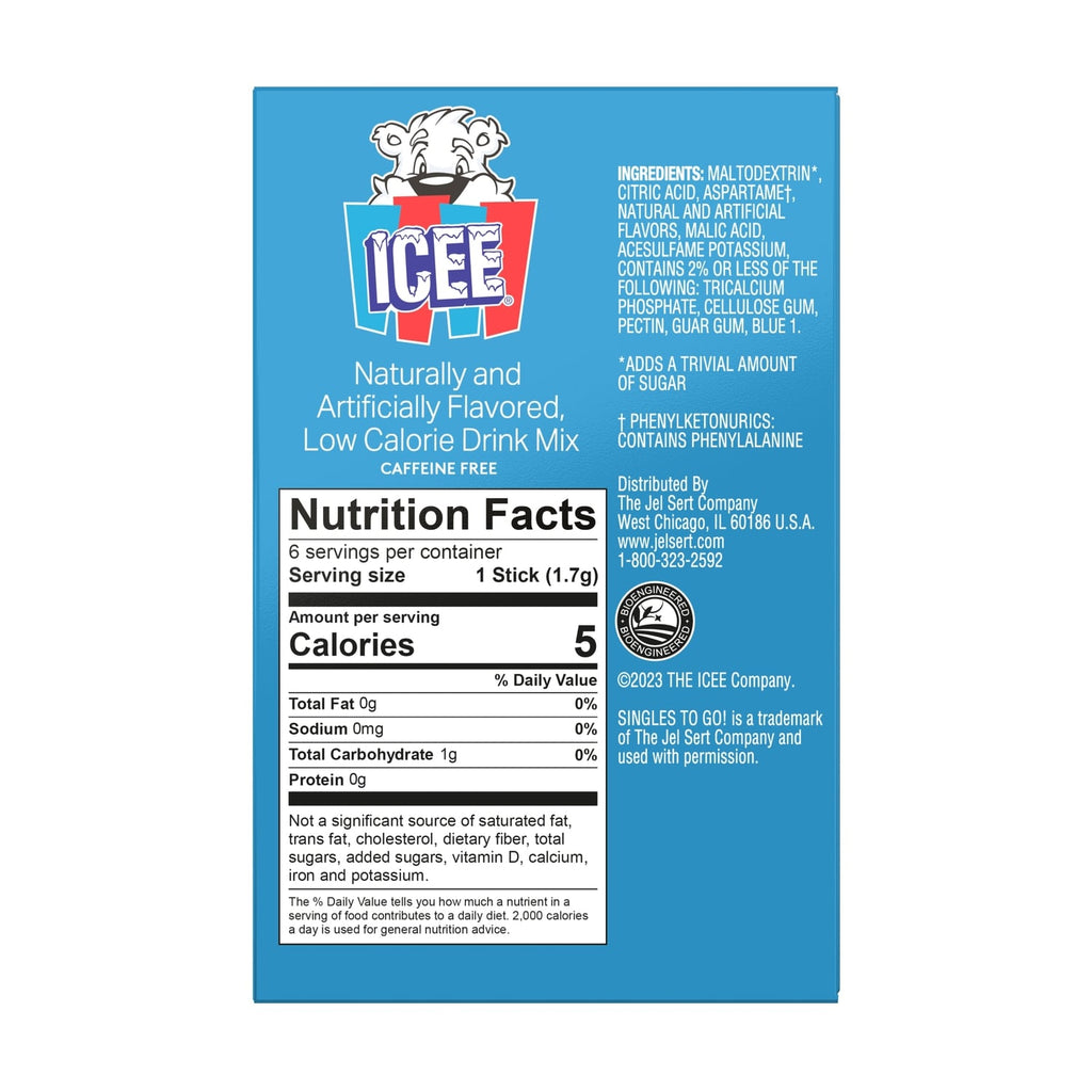 Icee Blue Raspberry-flavored Drink Sticks, 6-pc Pack.