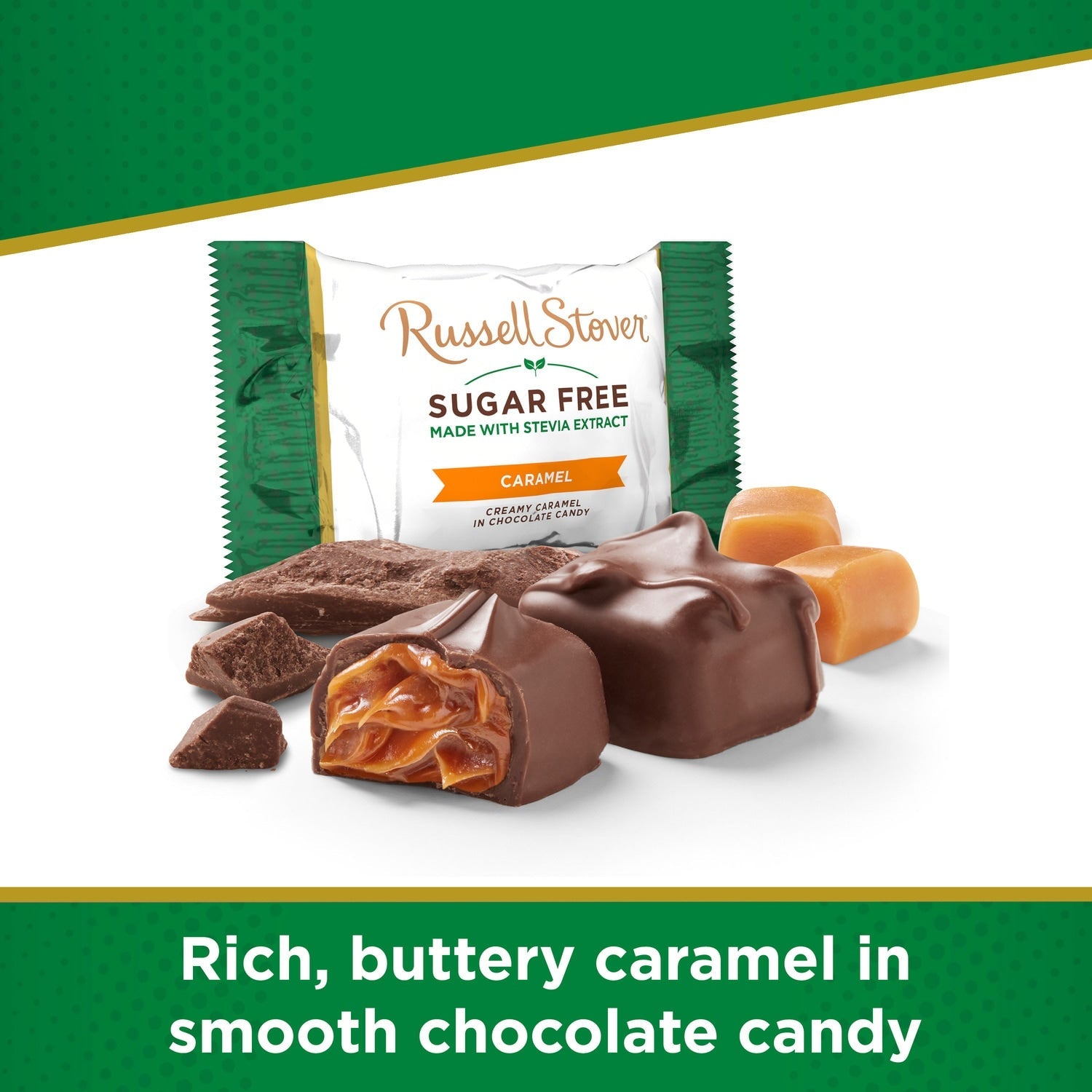 Russell Stover Sugar-Free Creamy Caramel Chocolate Candies, 13-pc Pack.