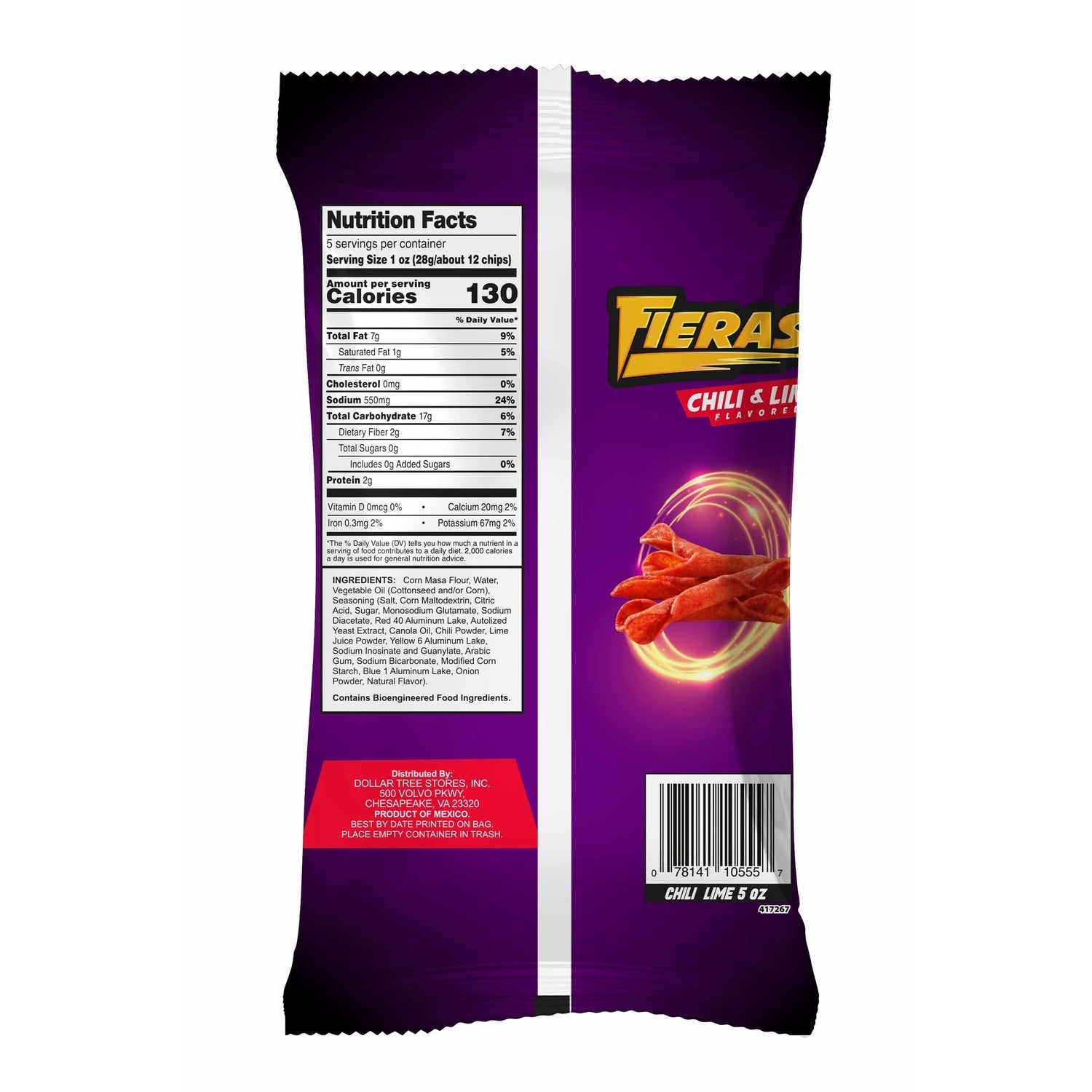 Fieras Chili and Lime Spicy Corn Rolled Tortilla Chips, 5-oz. Bag