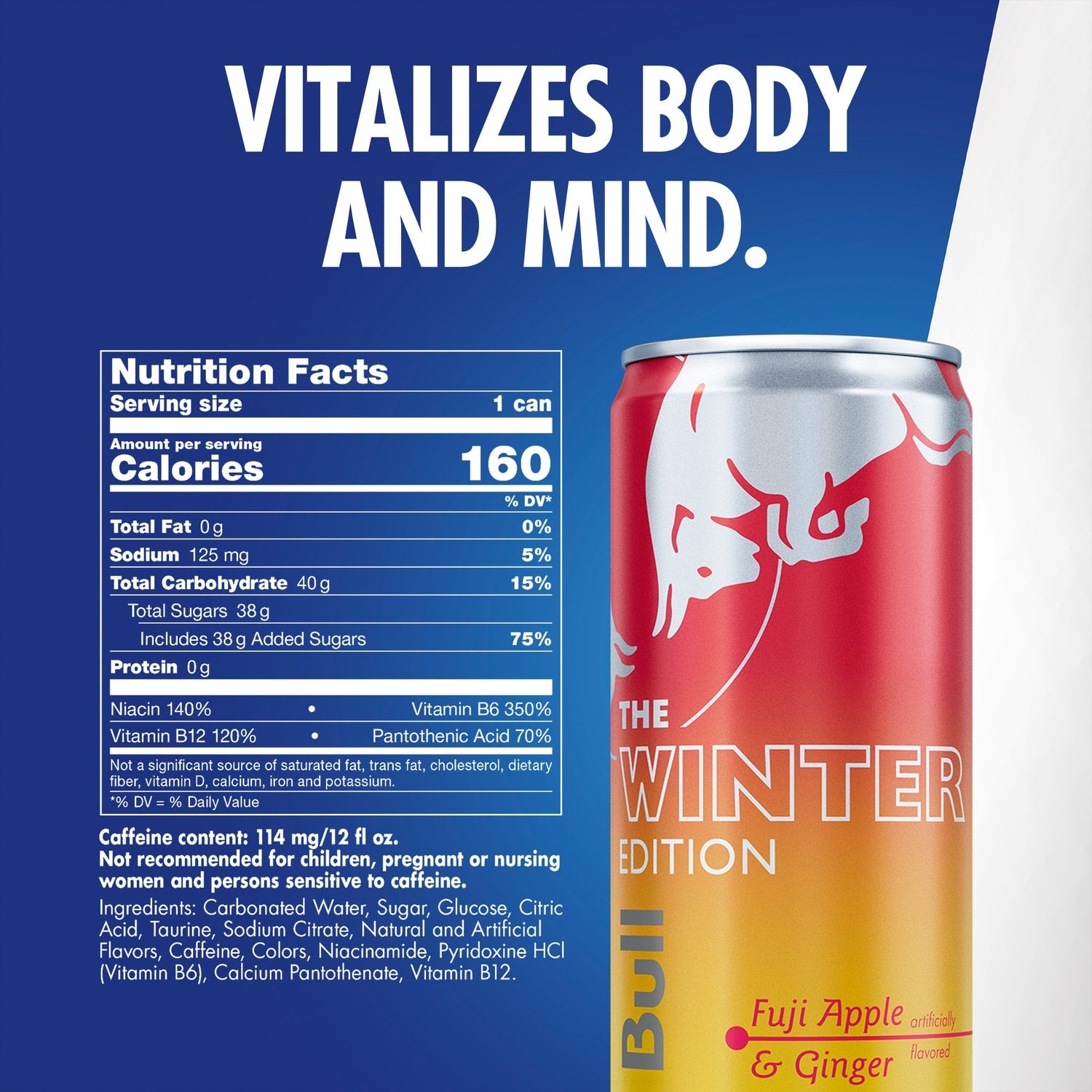 Red Bull Winter Edition Energy Drink, Fuji Apple &amp; Ginger, 12 fl. oz. Can, 114mg Caffeine, Taurine&nbsp;&amp; B&nbsp;Vitamins