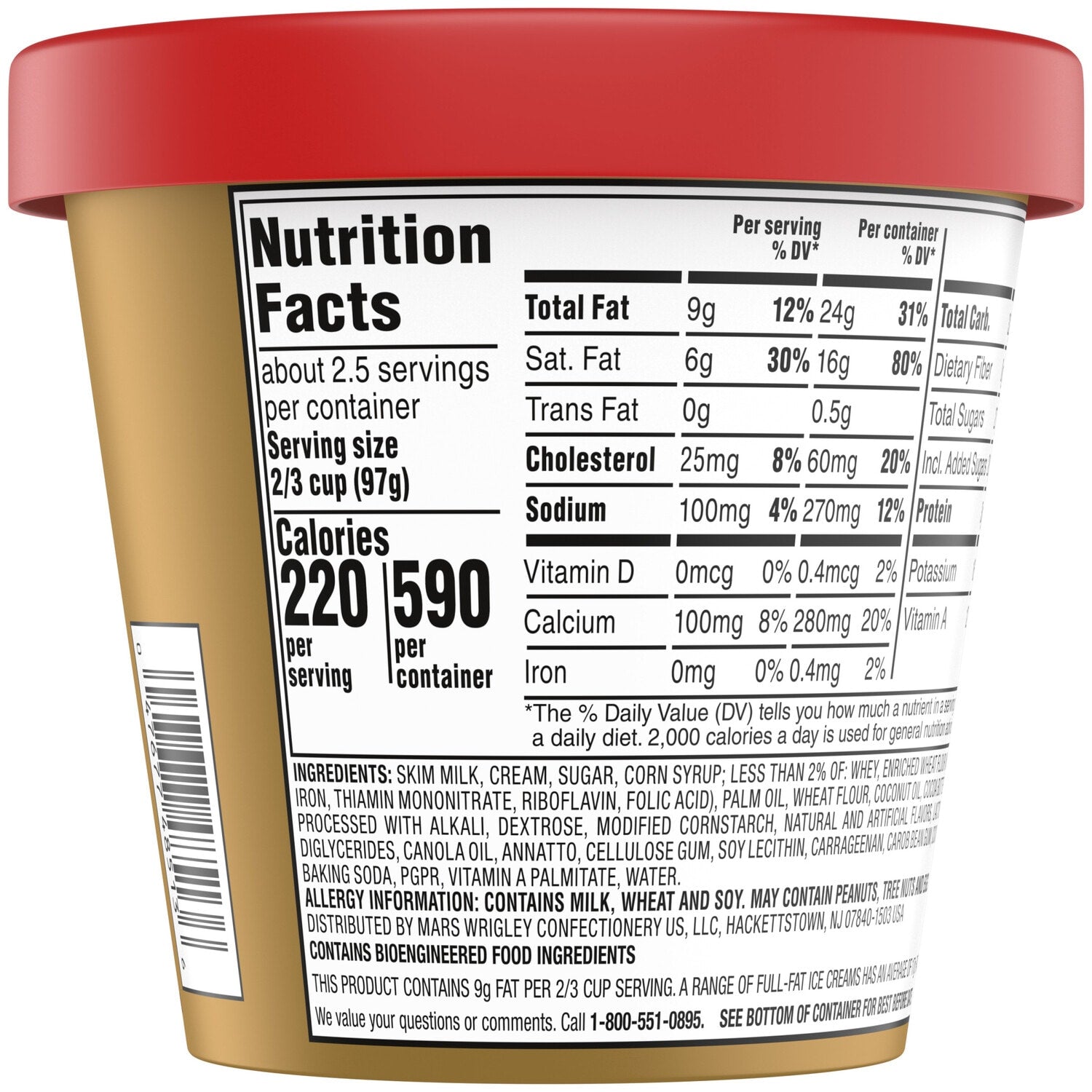 Mars Wrigley TWIX Caramel Fudge Swirl Ice Cream Reduced Fat Cookie Caramel Ice Cream with Twix Candy Bar Pieces, 14 Oz