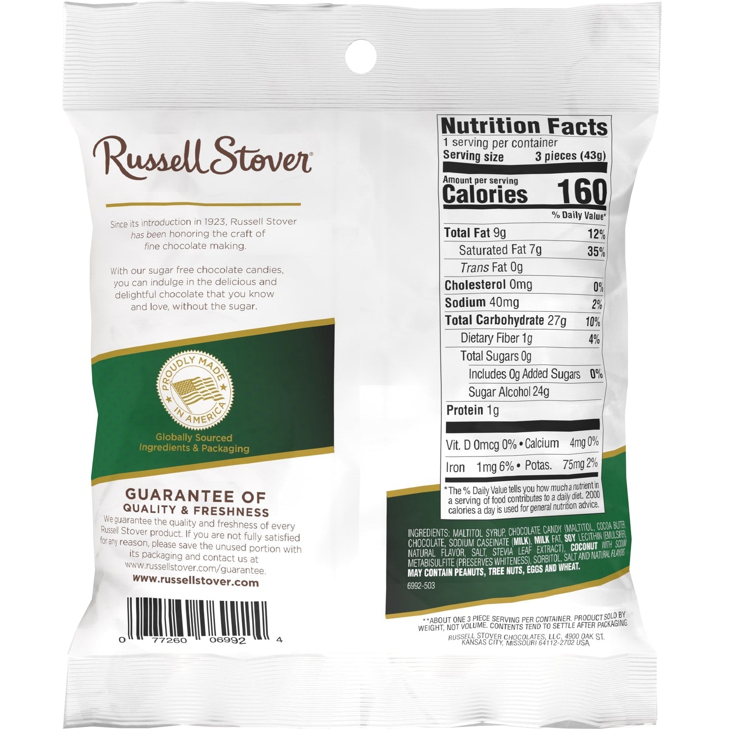 Russell Stover Sugar Free Coconut-Flavored Chocolate Candy, 1-ct.