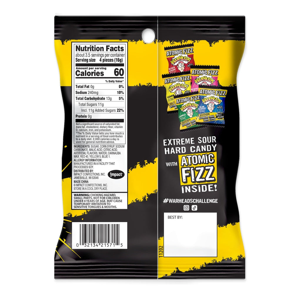 Warheads Atomic Fizz Hard Candy, 2-oz. Bag