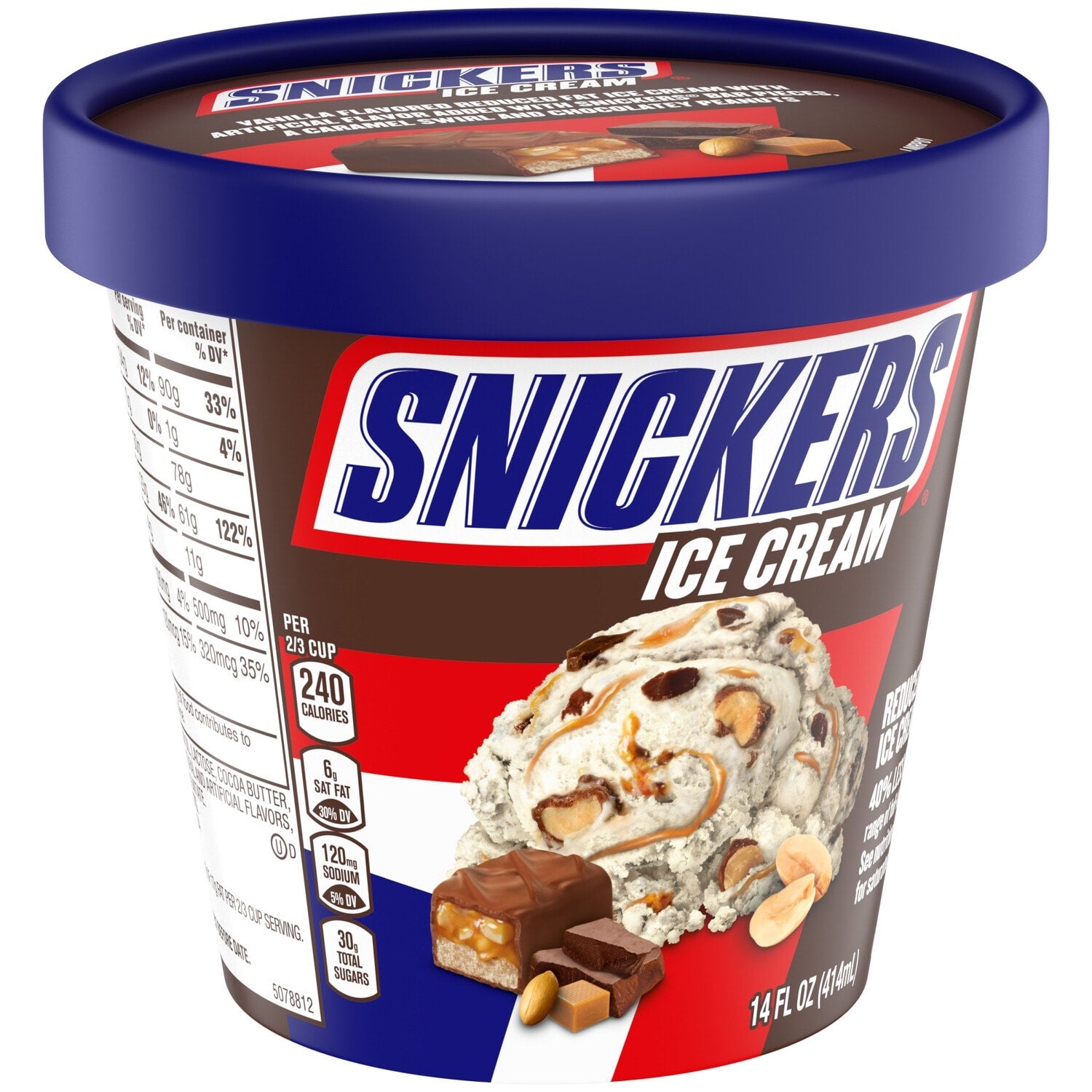 Snickers Ice Cream Reduced Fat Vanilla Ice Cream, Caramel, and Snickers Candy Bar Pieces, 14 Oz