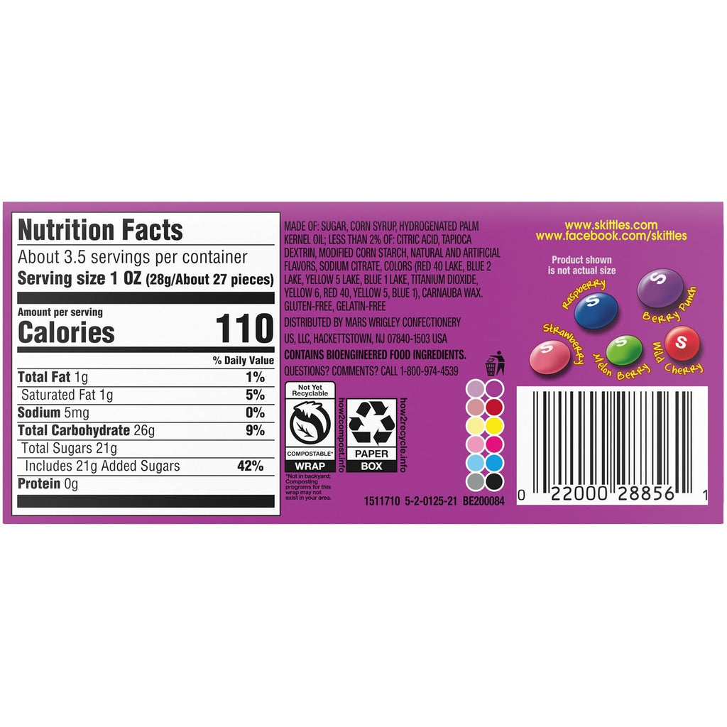 SKITTLES Wild Berry Chewy Candy Theater Box, 3.5 oz Box