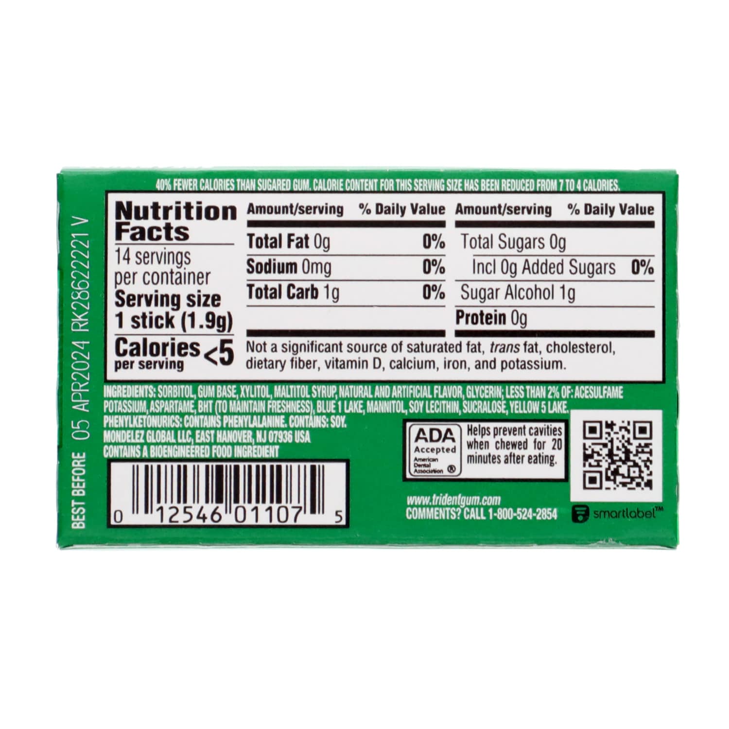 Trident Sugar Free Gum - Spearmint, 14-pc. Packs
