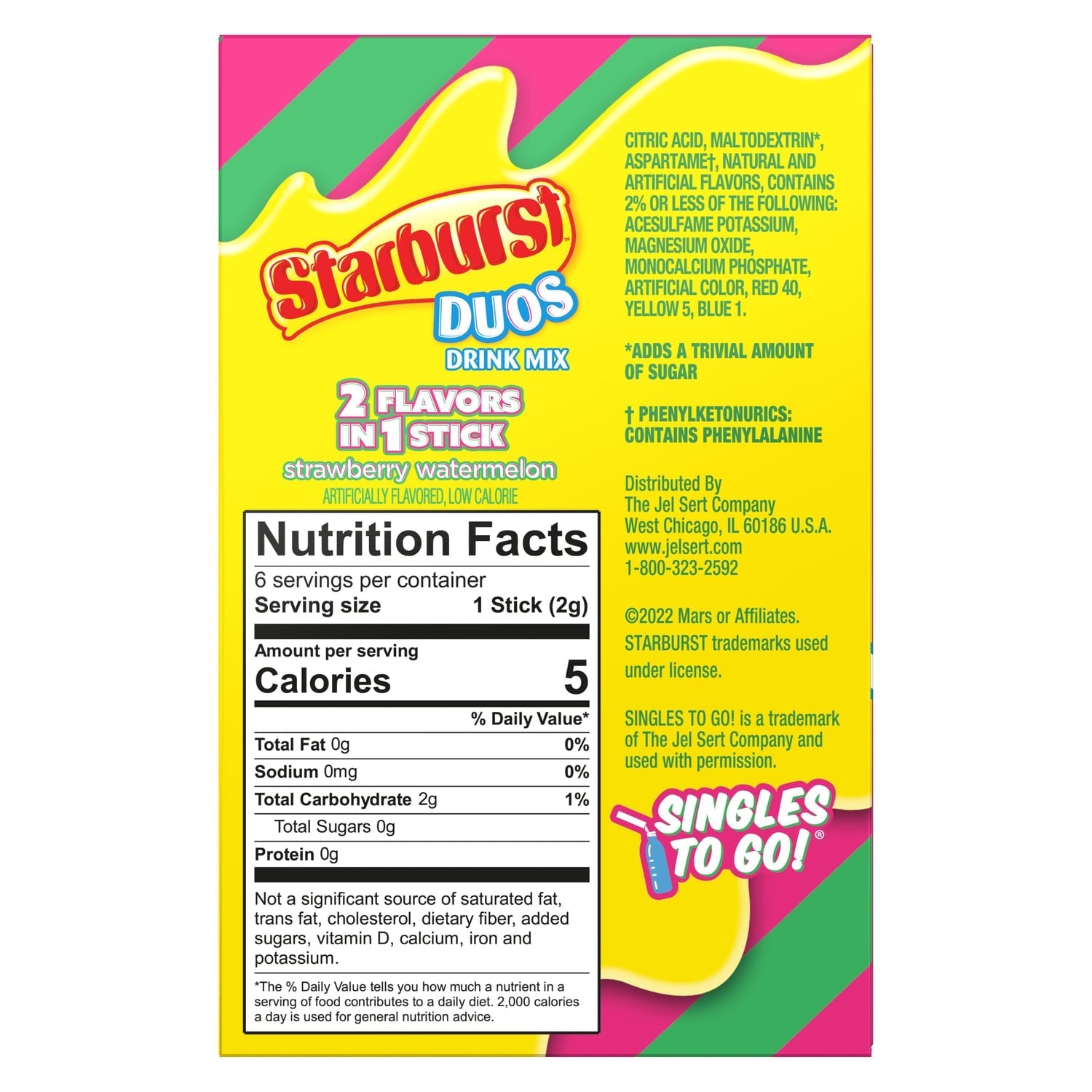 Starburst DUOS Zero Sugar Strawberry Watermelon Drink Mix, 6-pc Pack.
