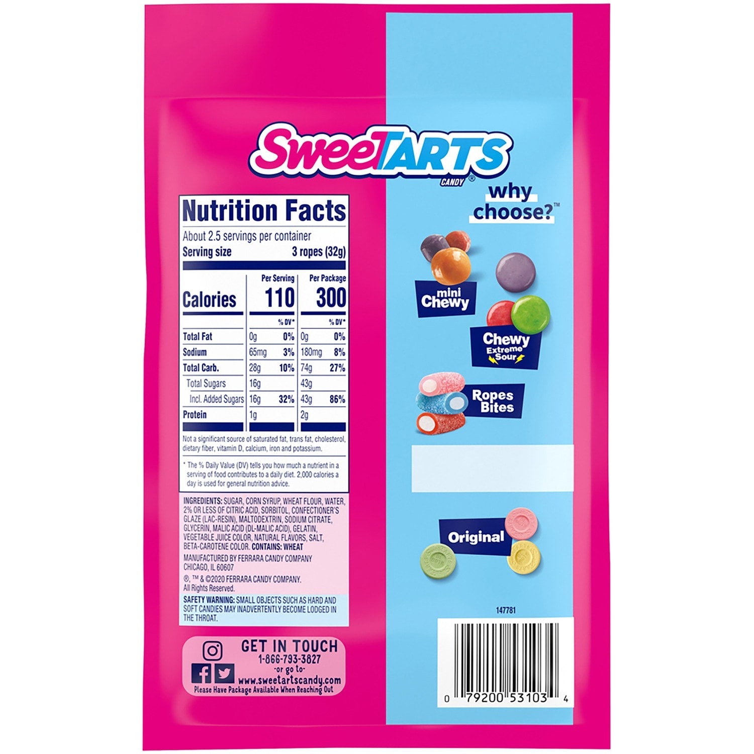 SweeTARTS Soft &amp; Chewy Cherry Punch Ropes, 3 oz. Packs