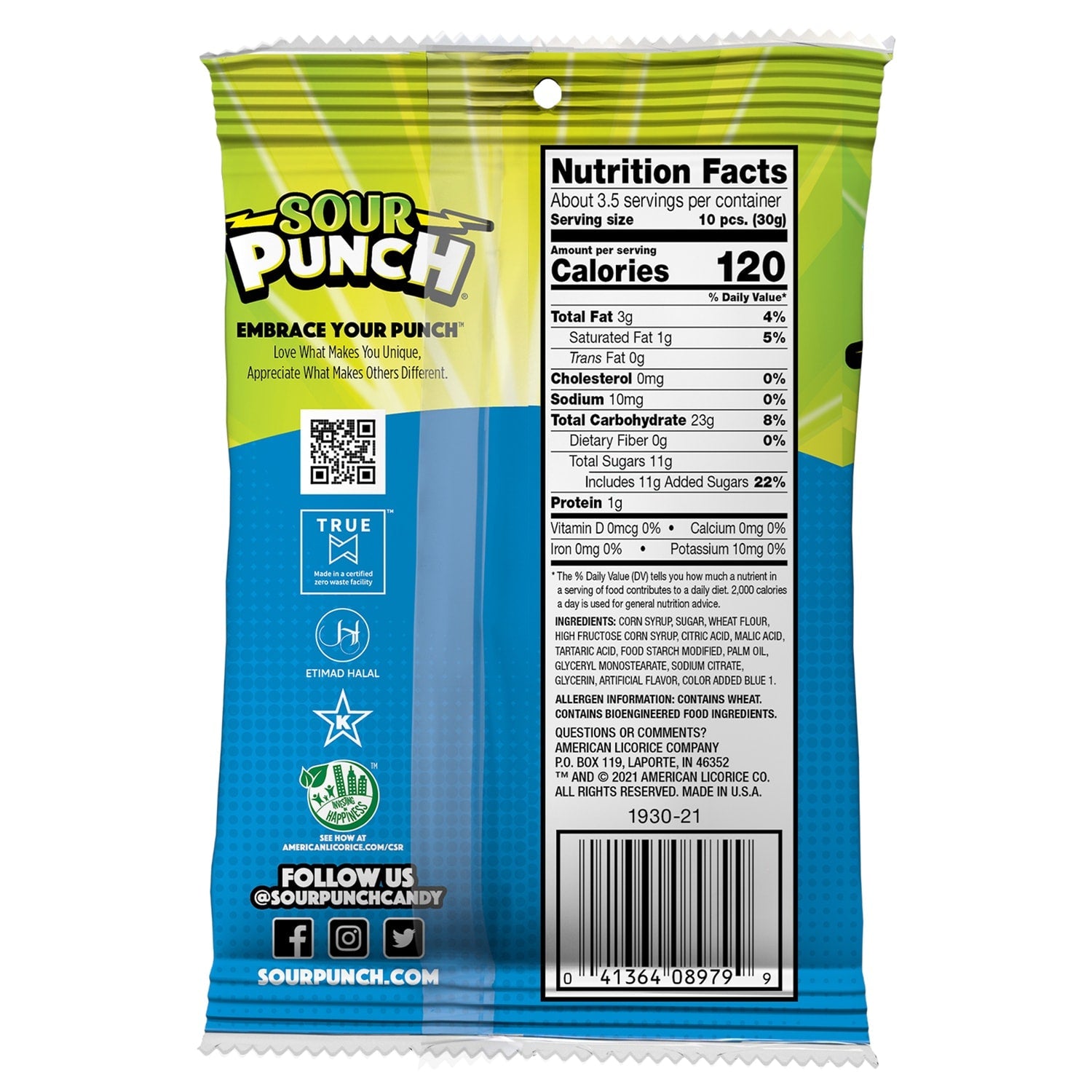 Sour Punch Bites Blue Raspberry Candies, 3.7-oz. Bag