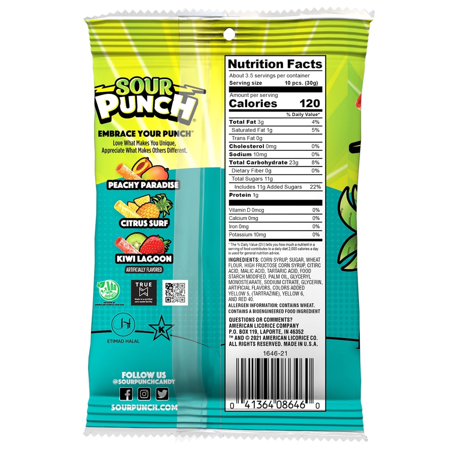 Sour Punch Bites Tropical Blends Chewy Candy Pieces, 3.7-oz. Bag