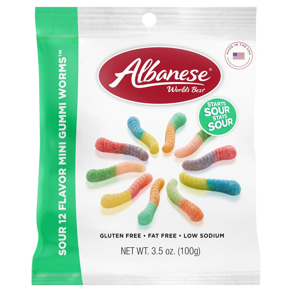 Albanese 12 Flavored Sour Mini Gummi Worms, Assorted Flavors, 1-ct.