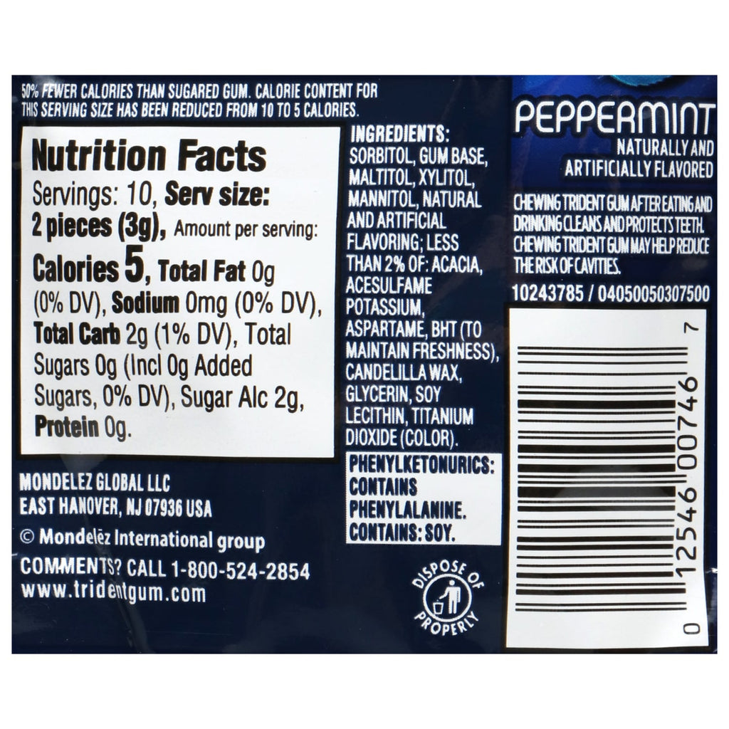Trident Sugar Free Gum - Peppermint, 20-pc. Packs