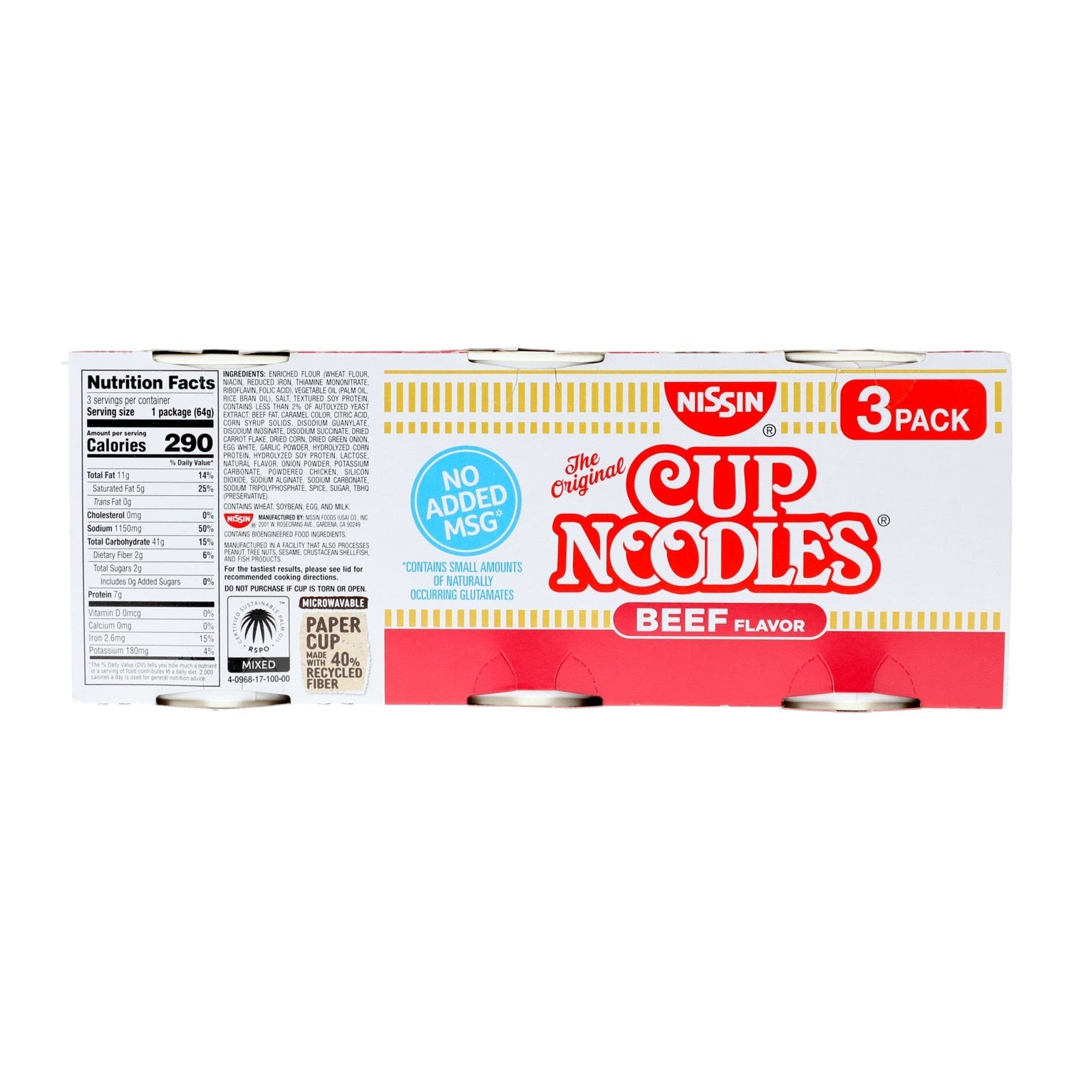Nissin Beef-Flavored Cup Noodles, 3-ct. Packs