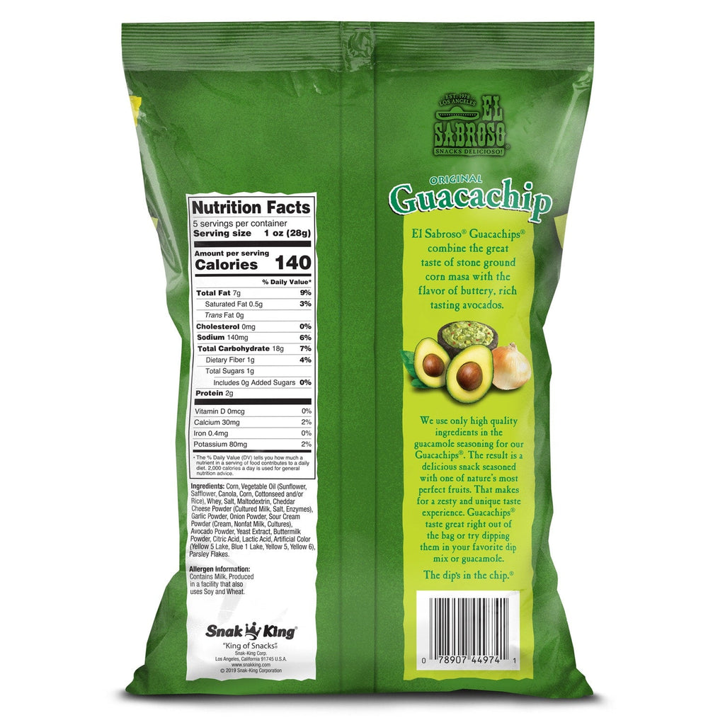 El Saboroso Guacachip Guacamole-Flavored Tortilla Chips, 5-oz. Bags