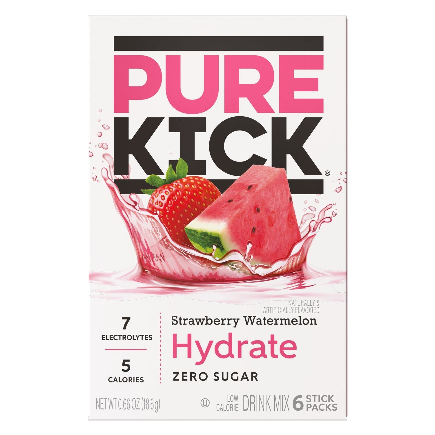 Pure Kick Strawberry Watermelon-flavored Hydrate Drink Mix Sticks, 6-pc Pack.