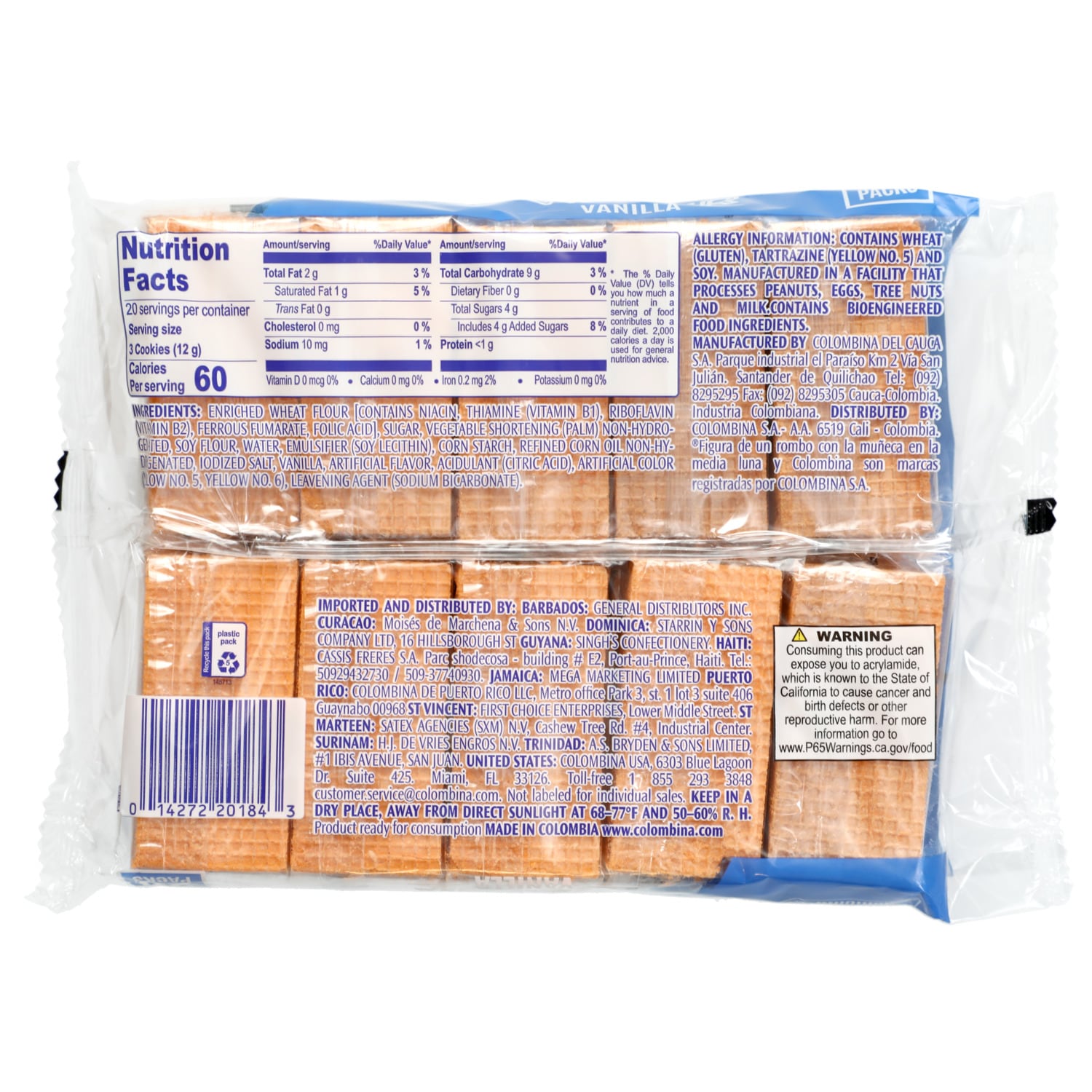 Colombina Sugar Wafer Cookies - Vanilla, 20 ct.
