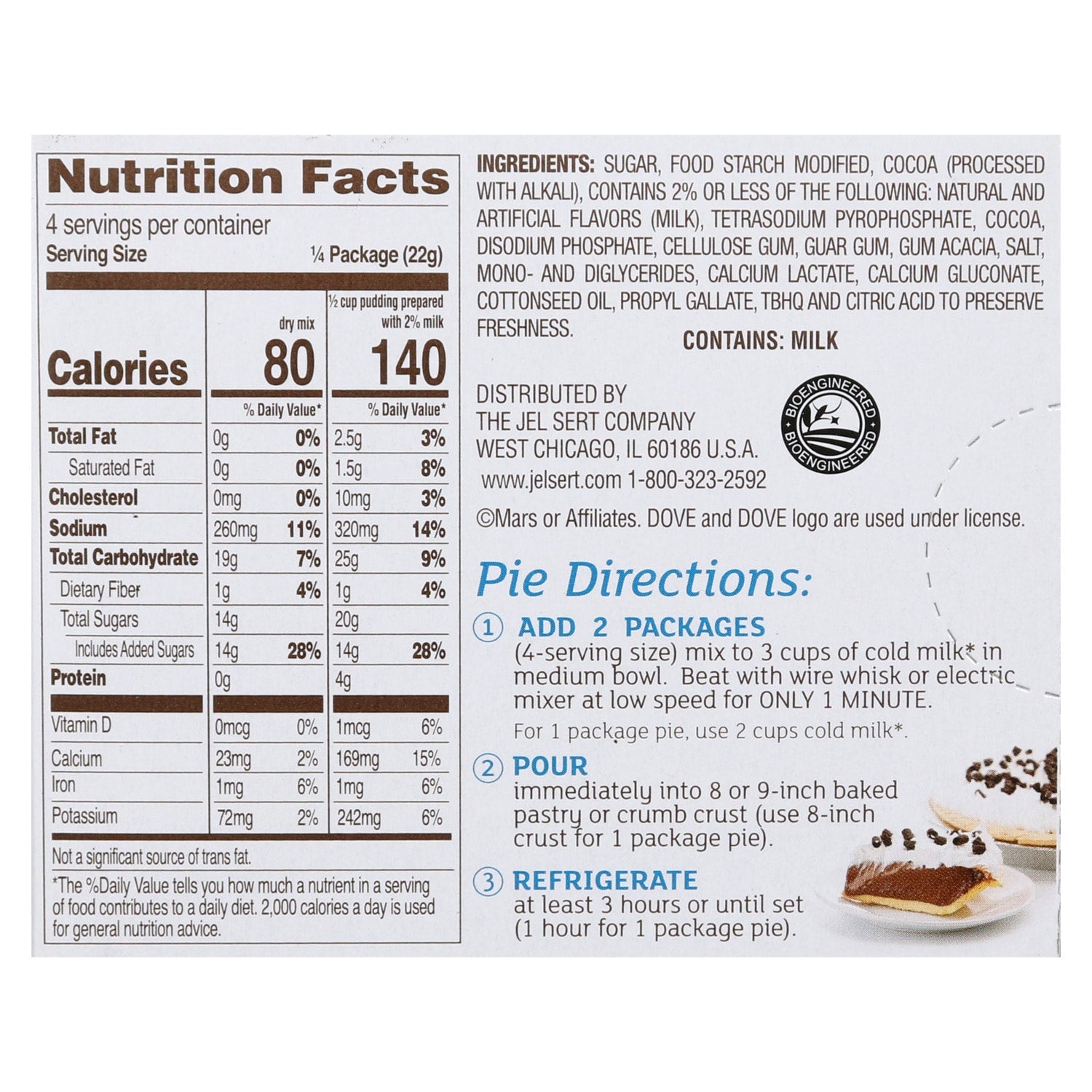 Dove Milk Chocolate Pudding, 3.22 oz. Boxes